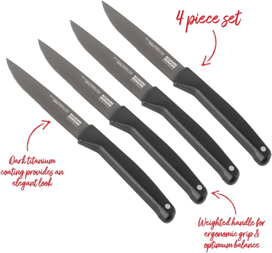 ICED Steak Knives 4 Pack, Ice Hardened German Stainless Steel, Titanium Coated 4