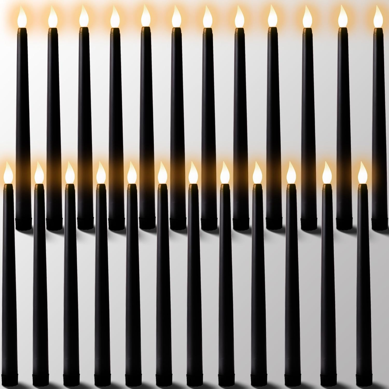 24Pcs Halloween Black Flameless Taper Candles – Battery Operated 2 AAA Long Deco