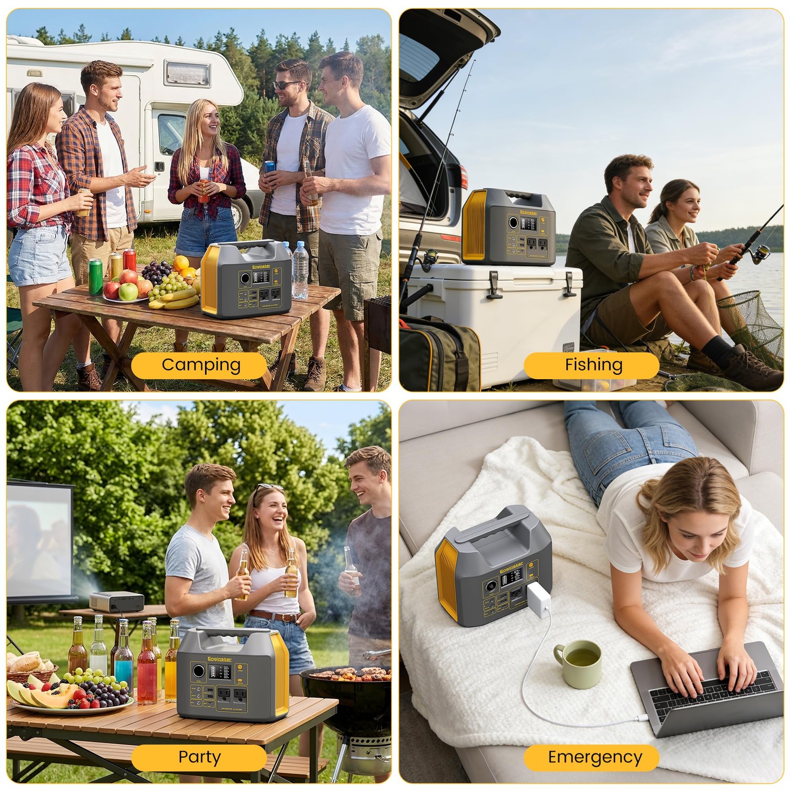 EnginStar Portable Power Station,300W Solar Generator, 110V 300W, Yellow