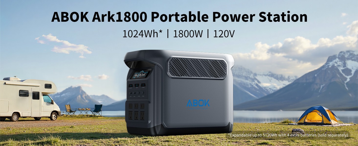 ABOK Ark1800 1800W Power Station with 400W Solar Panel, Solar Generator LFP UPS