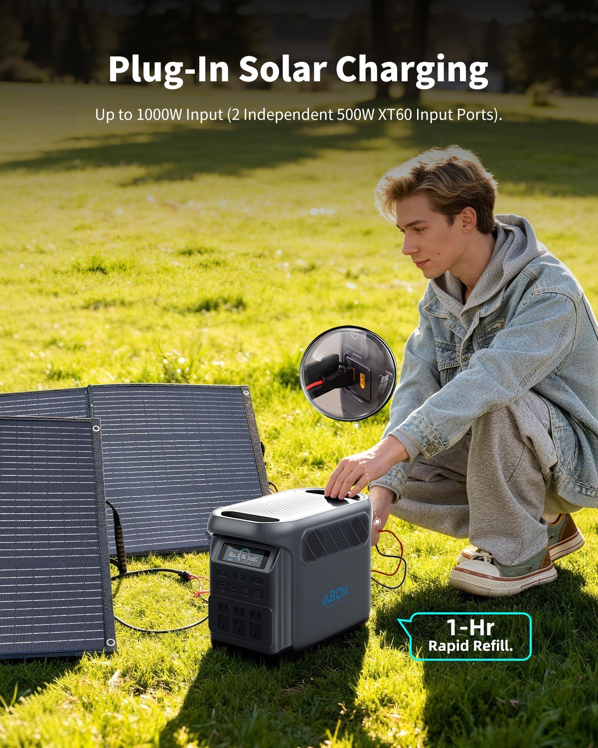 ABOK Ark1800 1800W Power Station with 400W Solar Panel, Solar Generator LFP UPS