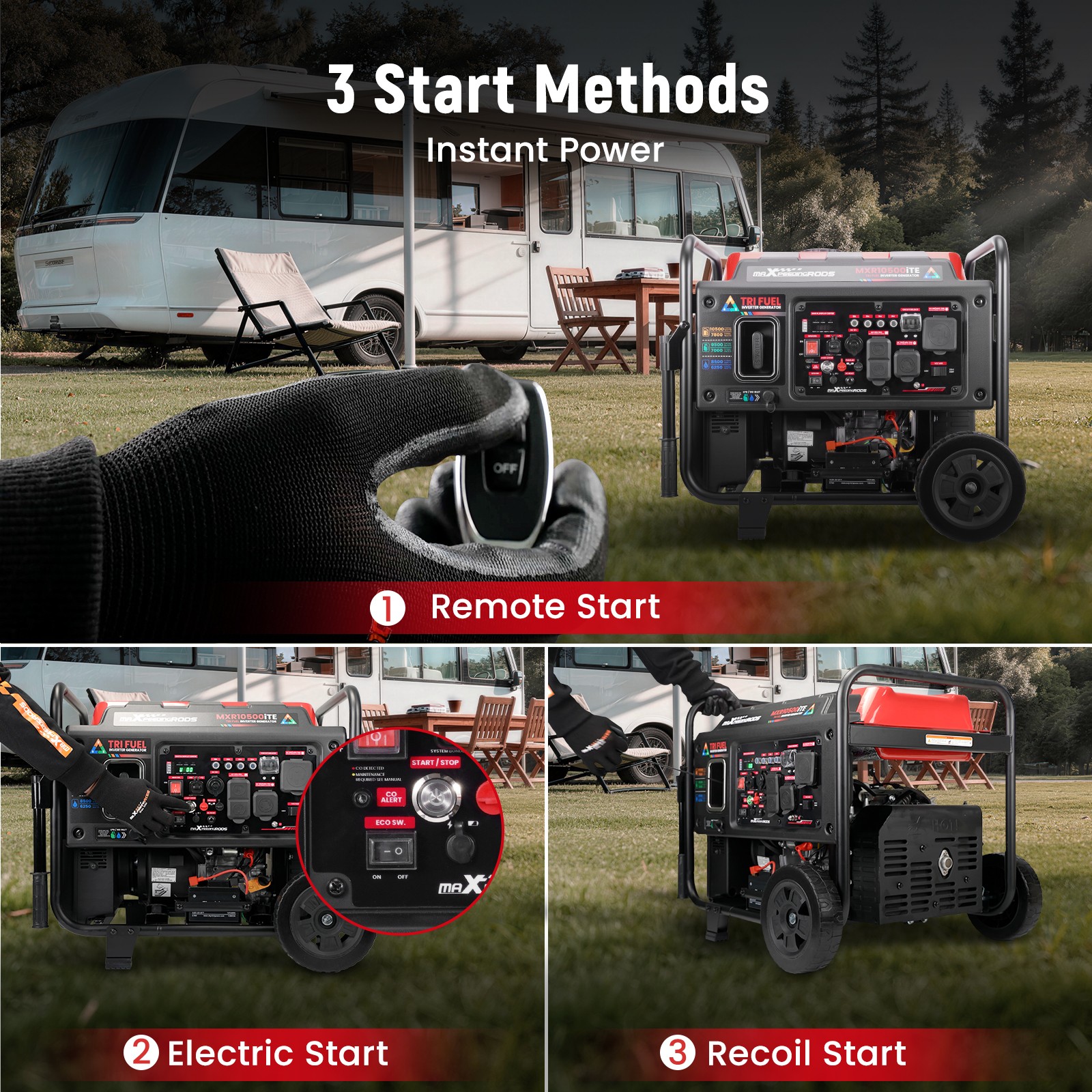 10500W Tri-Fuel Inverter Generator 120/240V Switchable for Beach Party & Picnic