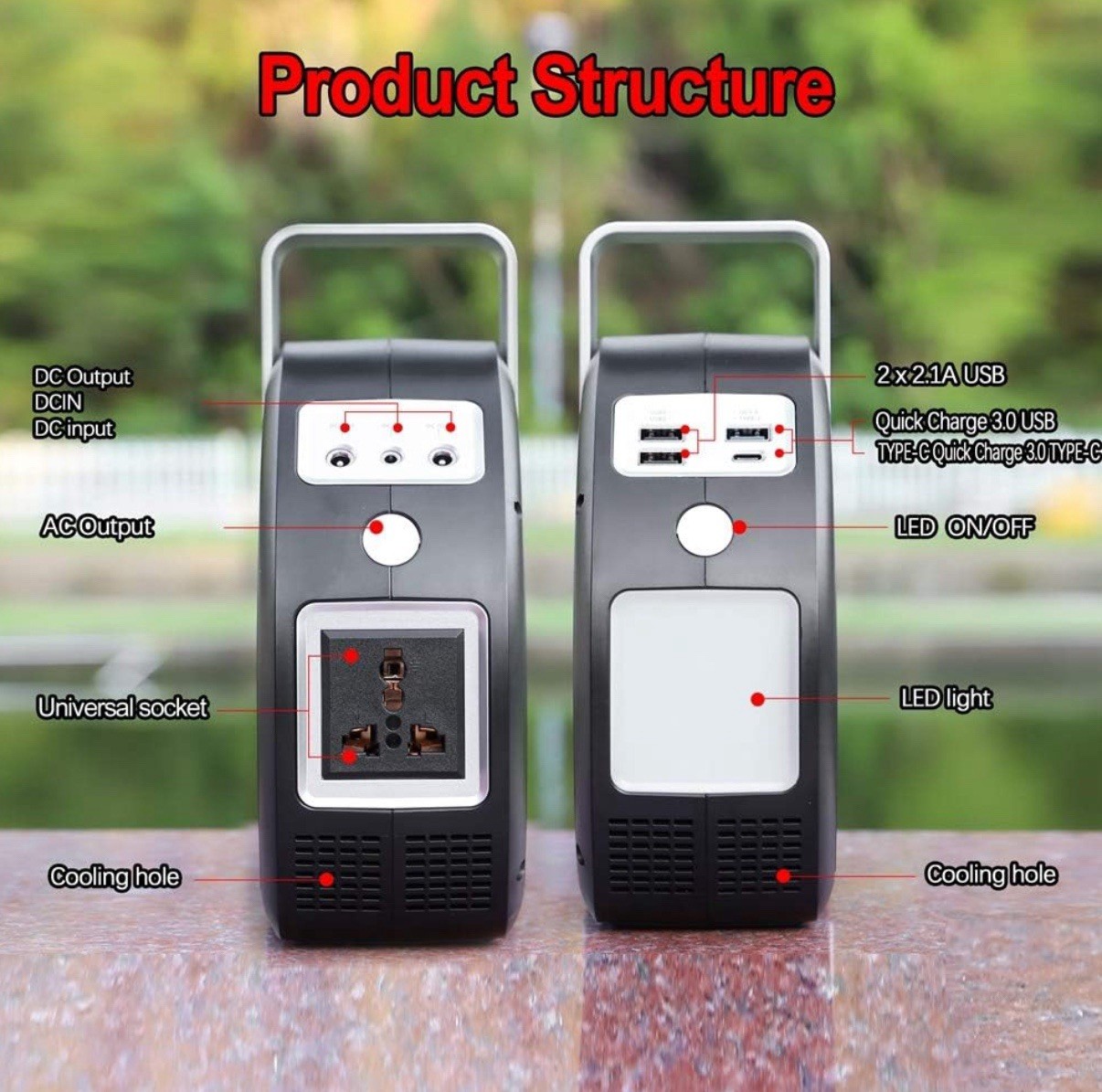 Portable Power Station 100W/4200mAH with LED 7 Ports ( Orange Colored Handle)