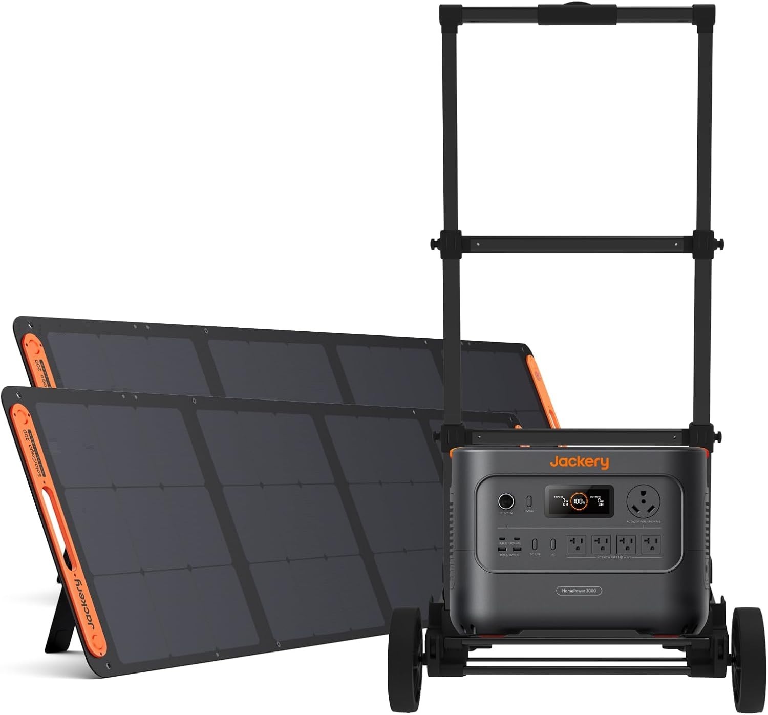 Jackery HomePower 3000 Power Station & Hand Truck with 2x 200W Solar Panels