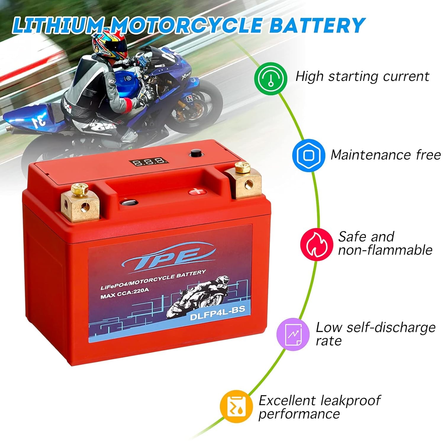 LiFePO4 Motorcycle Battery 12.8V 2.5Ah TPE Engine Start Lithium Motorcycle