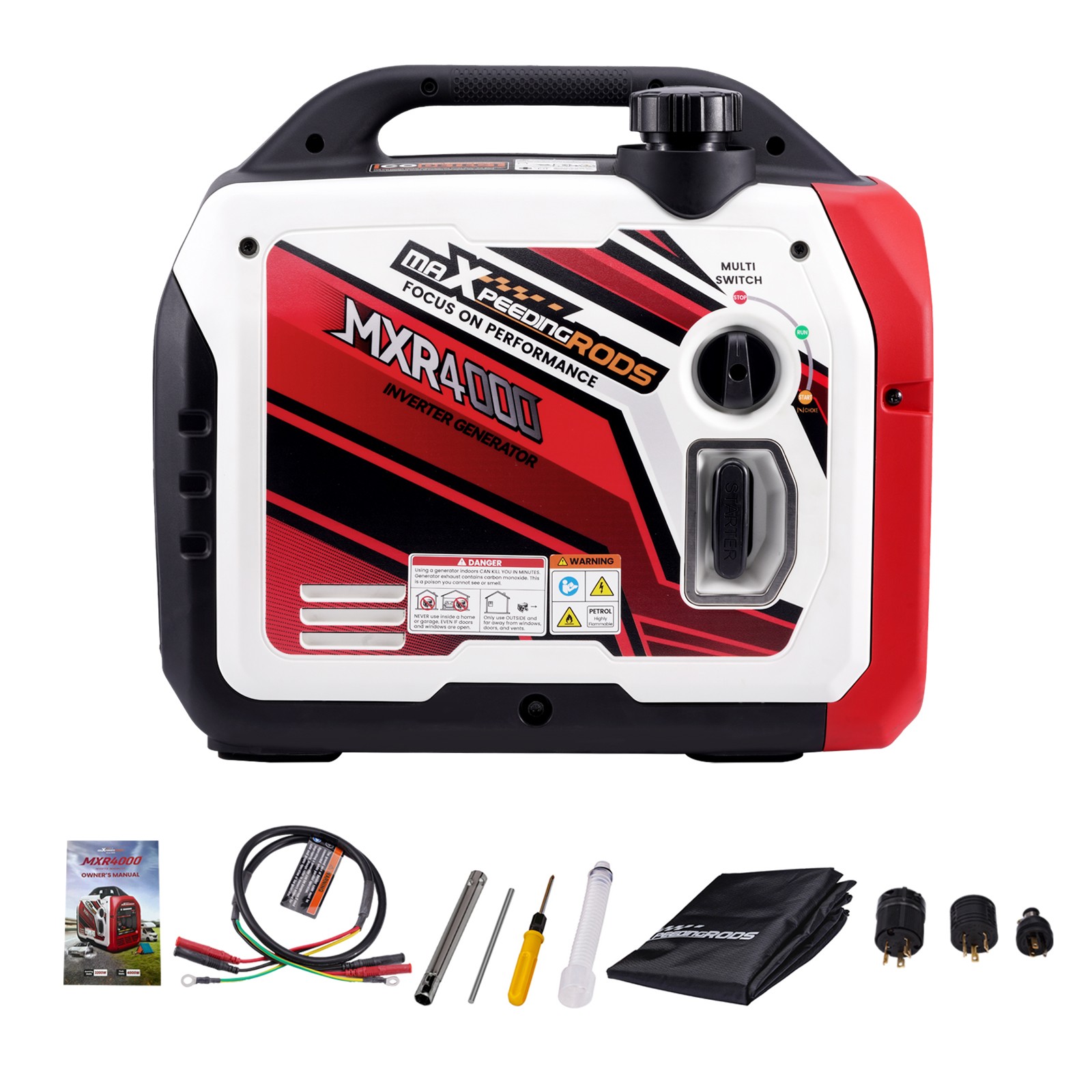 4000W / 3200W Portable Inverter Generator Gas Quiet for Camping with CO Alert