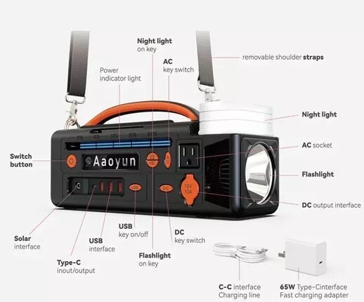 Aaoyun Portable Power Station 300W, 296Wh Battery Back-Up for Outdoor Indoor Use