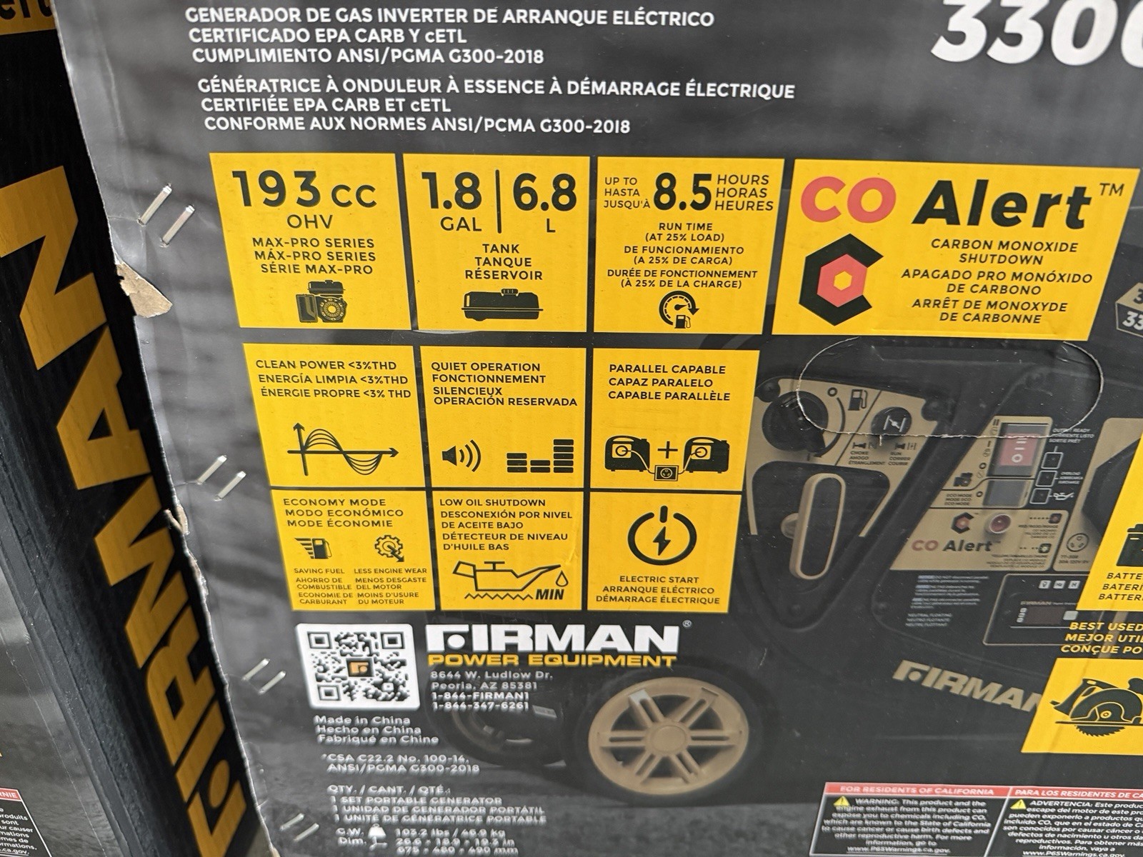 FIRMAN W03386F 3650W Remote Start Inverter Generator -New