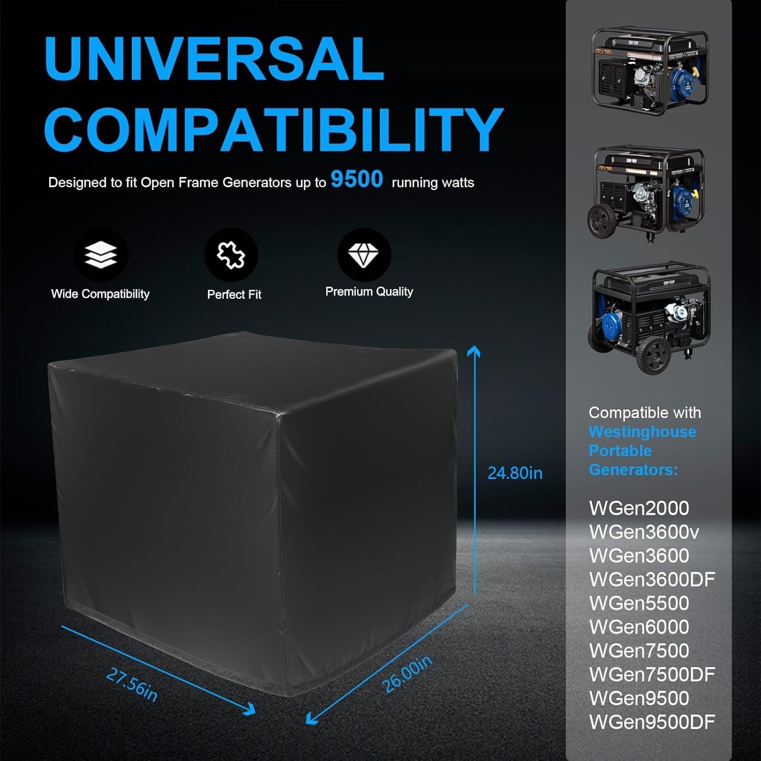 Outdoor Waterproof Generator Cover for WGen2000/3600/5500/7500/9500, Black