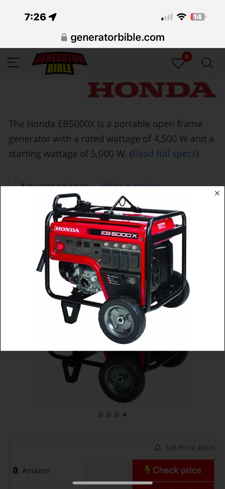 Honda eb5000x generator Red, Industrial Grade, Low Hours and well maintained