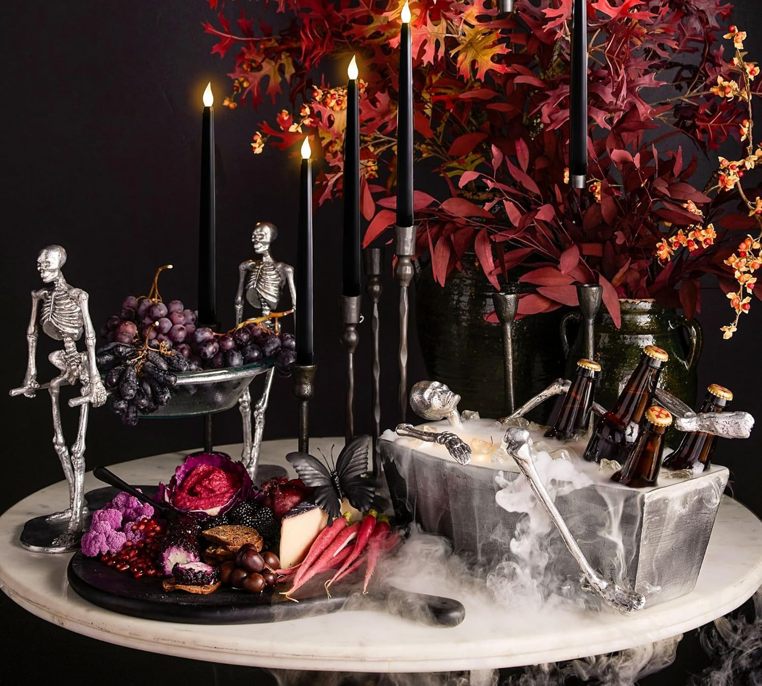 24Pcs Halloween Black Flameless Taper Candles – Battery Operated 2 AAA Long Deco