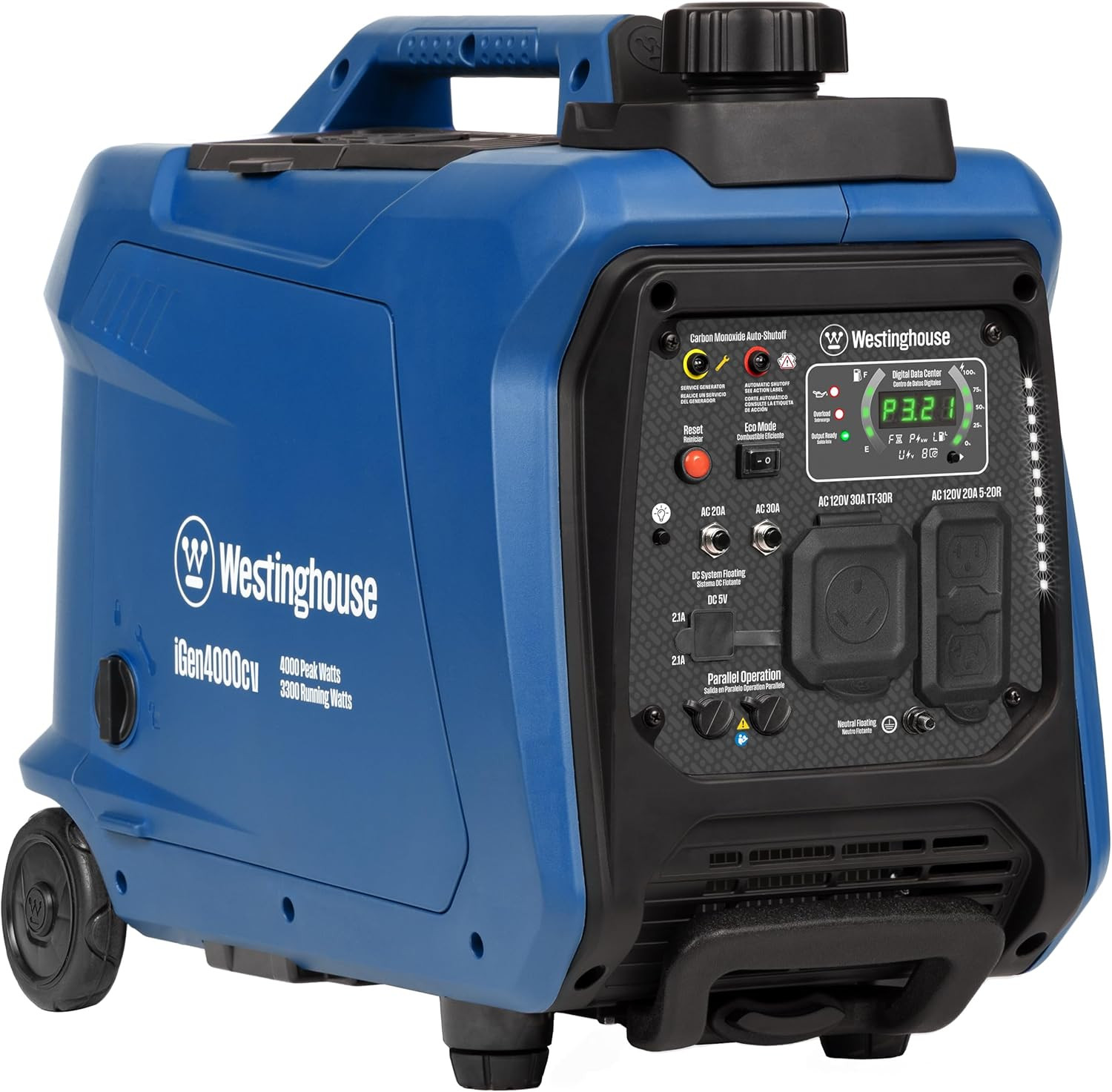 Westinghouse 4000 Peak Watt Super Quiet Portable Inverter Generator, Wheel & Han