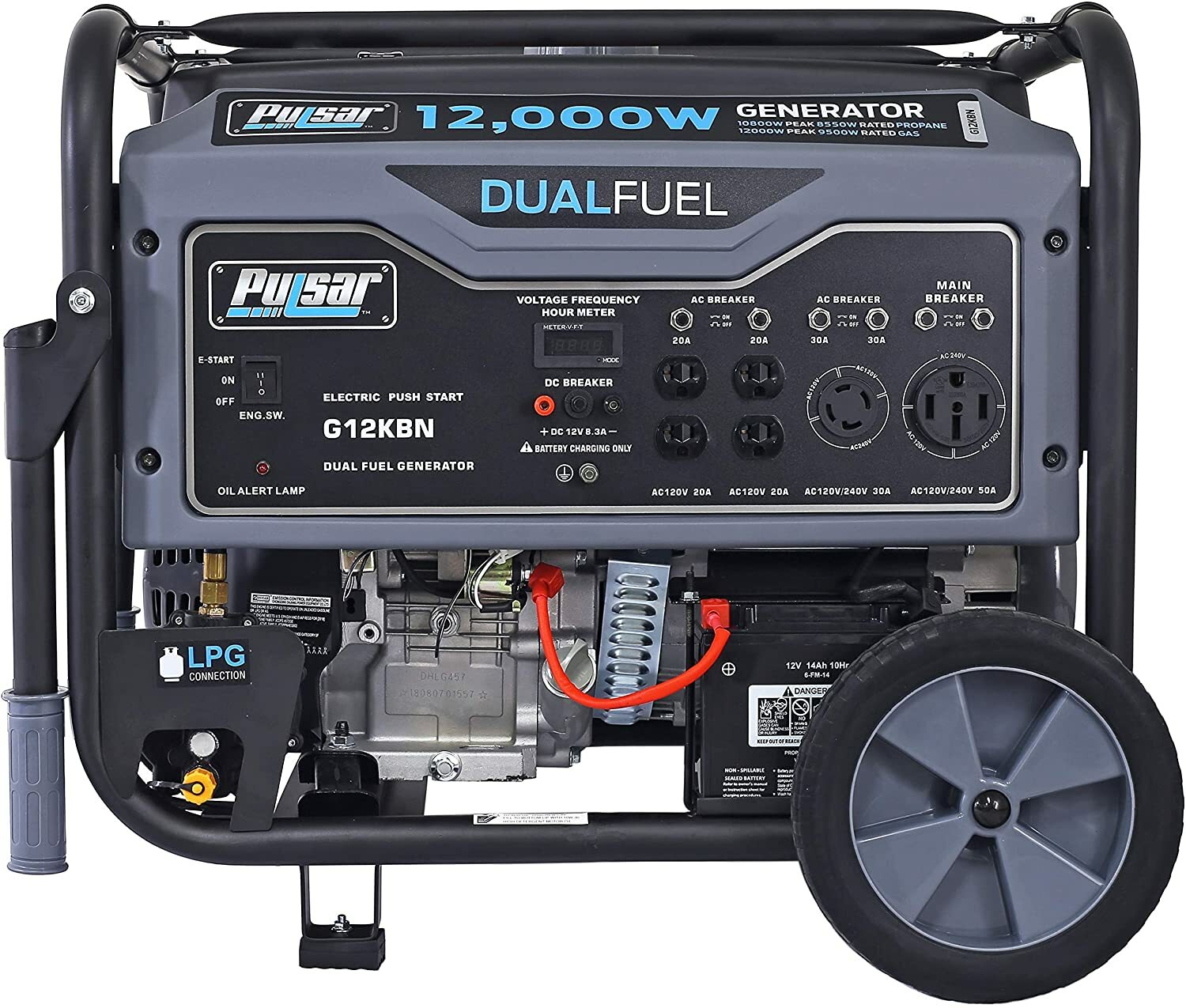 Pulsar 12,000-W Portable Hybrid Dual Fuel Gas Powered Electric Start Generator