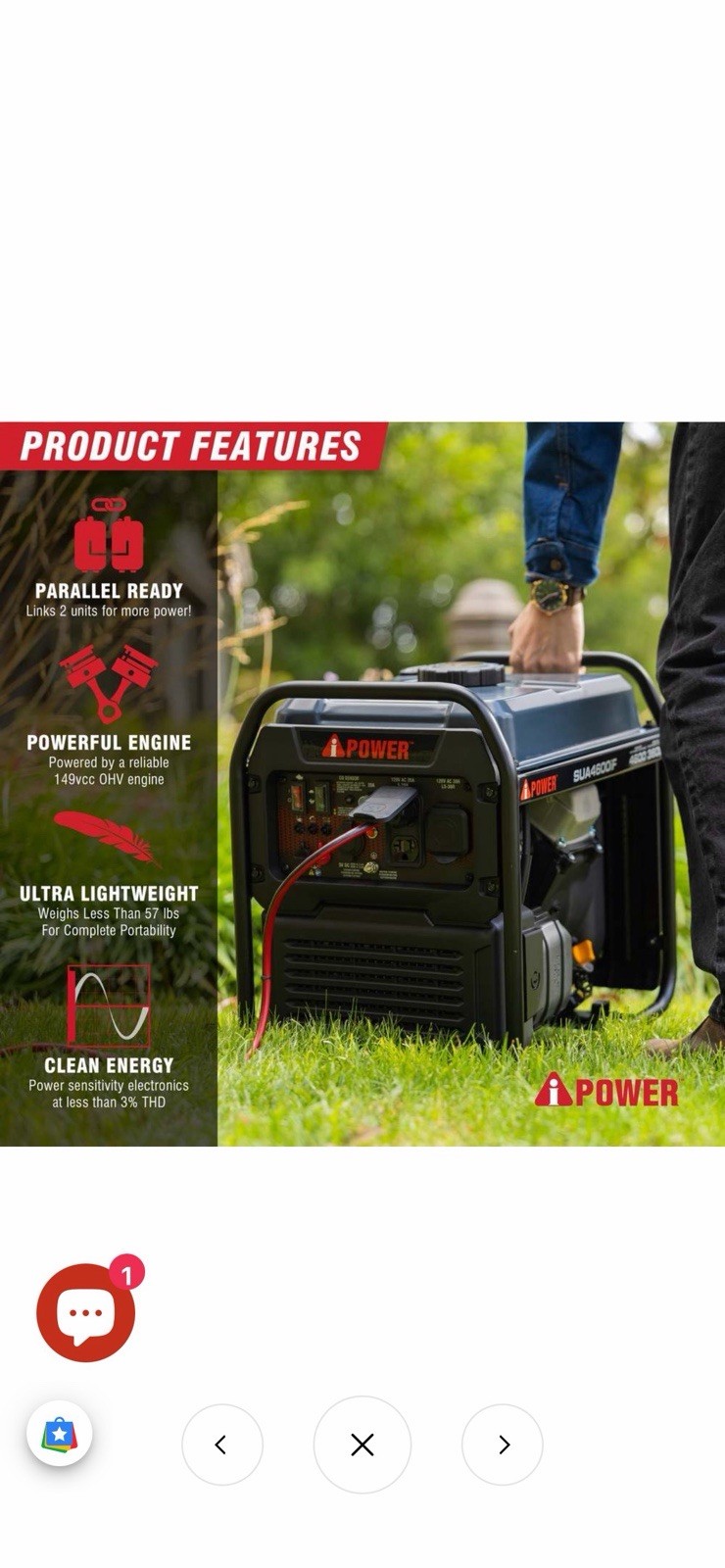 A-iPower 4600W Portable Open-Frame Inverter Generator With CO Alert