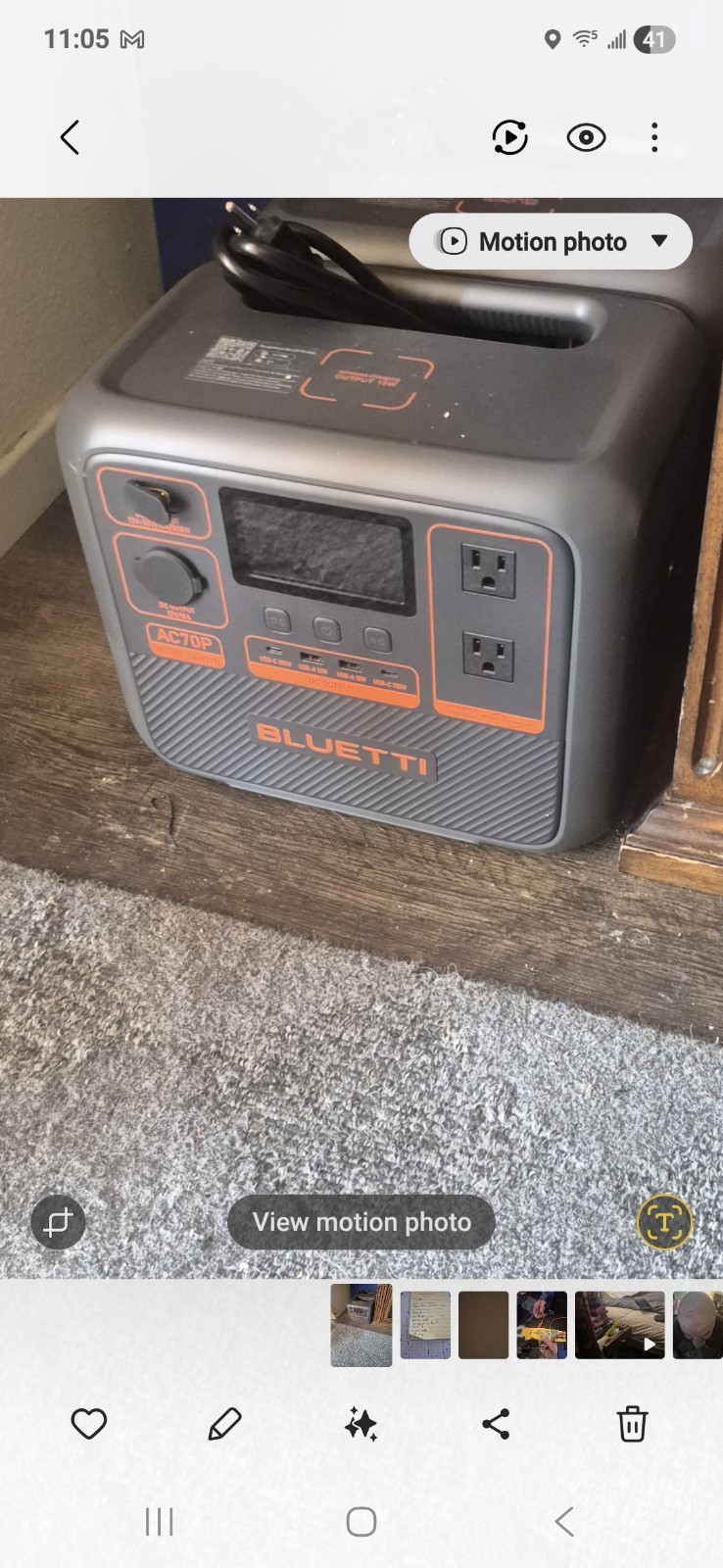 BLUETTI AC70P Battery Power Generator w/ Display, 2x120V, Gray/Orange