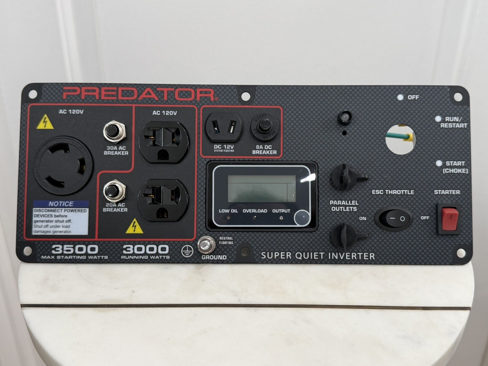 Predator 3500 – 3000 / 3500W Inverter Generator Electric Start Control Panel