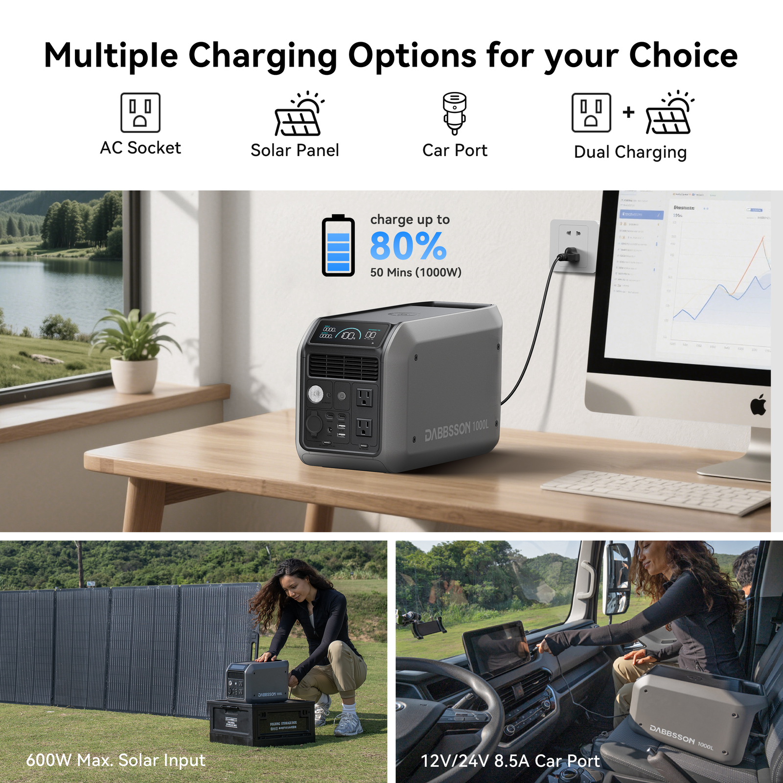 Dabbsson 1000L 1008Wh Portable Power Station 1200W Generator w/120W Solar Panel