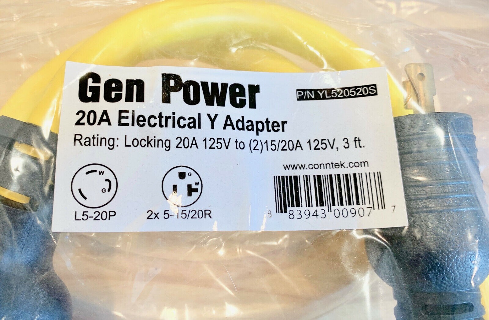 Generator Y-Adapter Power Cord/Splitter YL520520S:20A,125V,pigtail,RV NEW