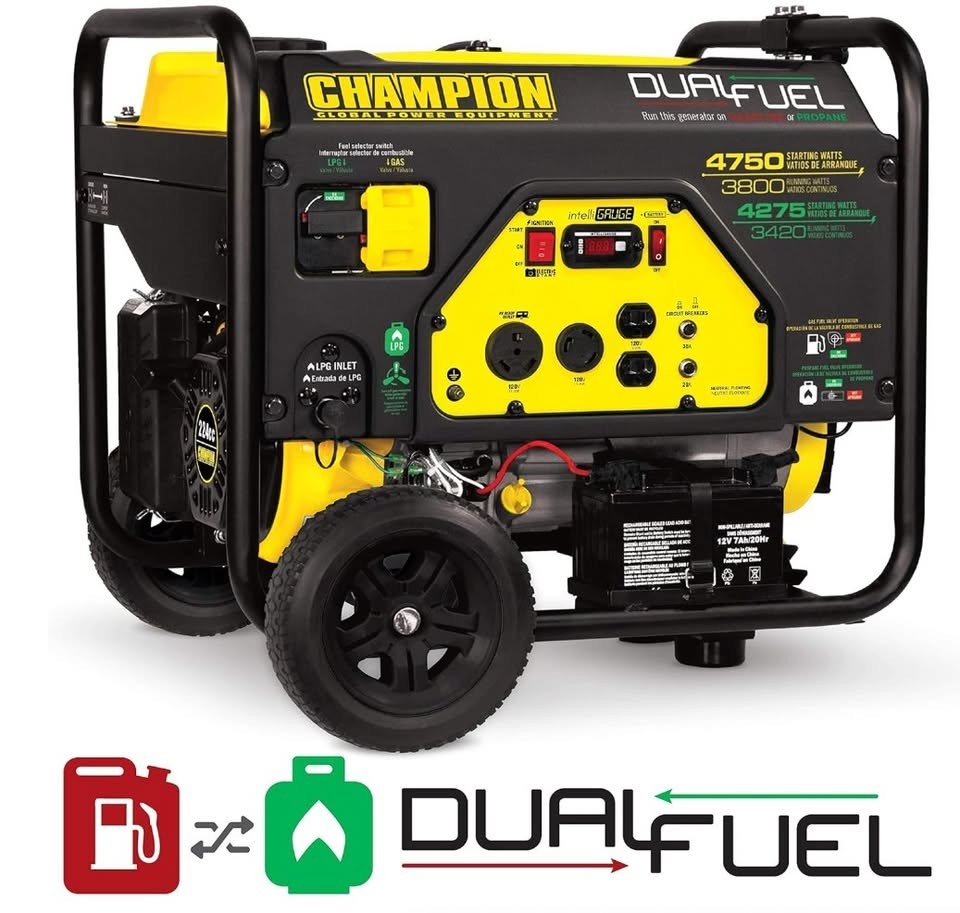 Champion 100297 Dual Fuel Portable Generator with Electric Start – New