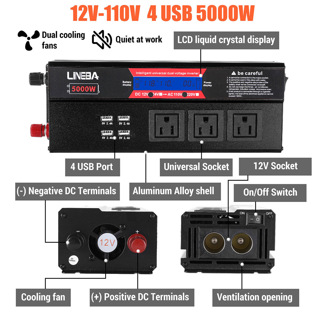 6000W Solar Power Generator Complete Solar Panel Kit 100A Home 110V Grid System