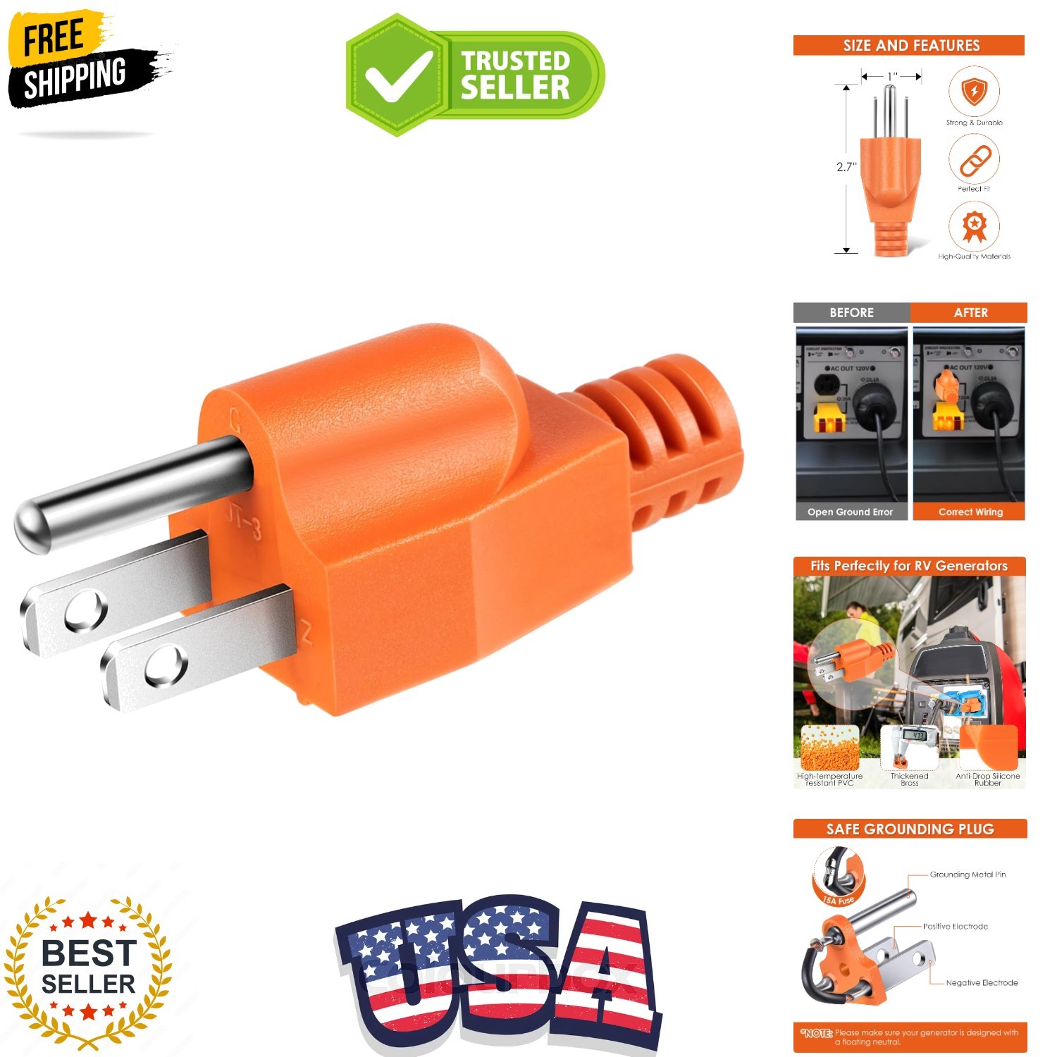 Neutral Ground Bonding Plug for Portable Inverter Generator, Generator Plug w…