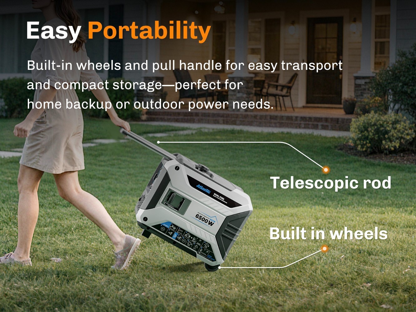 6500W Dual Fuel Inverter Generator, Remote & Electric Start, Quiet Portable