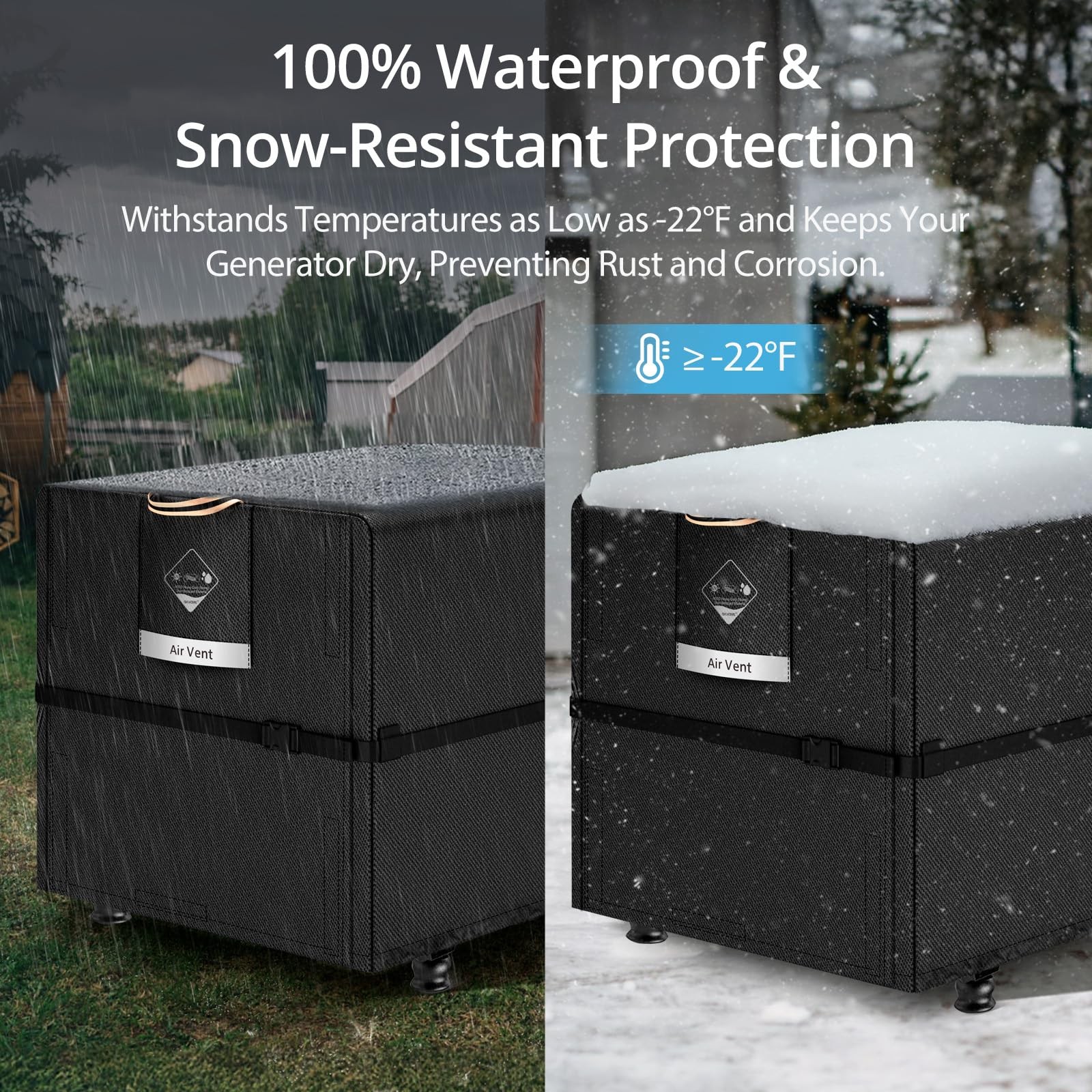 QH.HOME Waterproof Generator Cover,900D Heavy 30″(L) x 30″(W) x 26″(H), Black