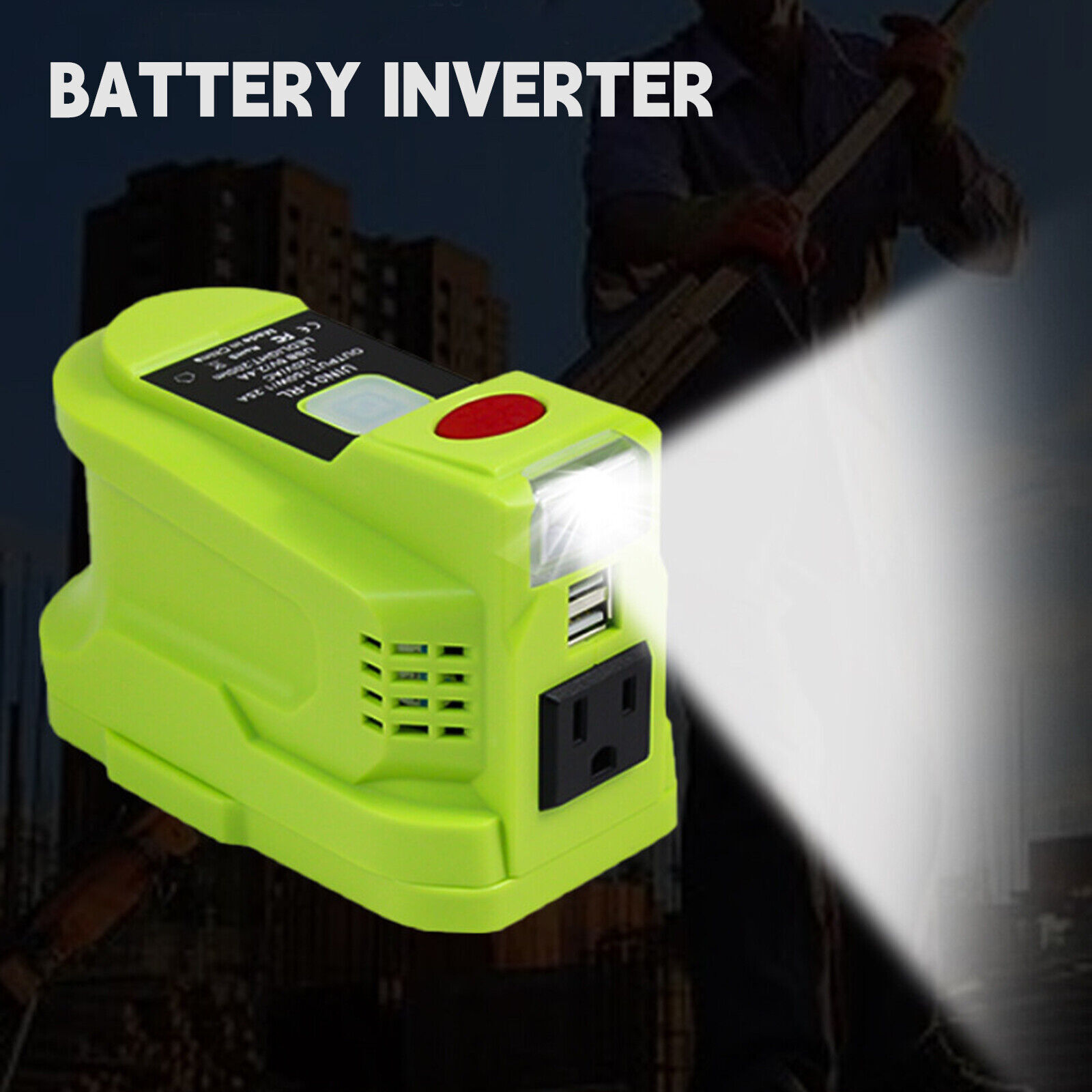 150W Power Source Li-Ion Supply Inverter 2 USB Ports W/LED Light For Ryobi 18V