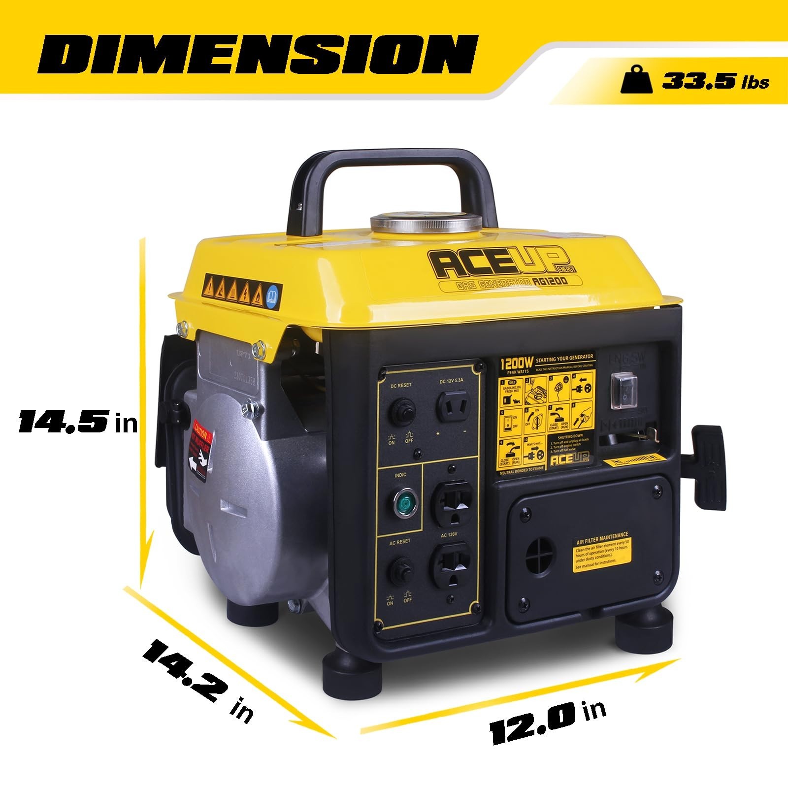 [US Fast Shipping]1200W Small Portable Gas Generator Emergency Aceup Energy