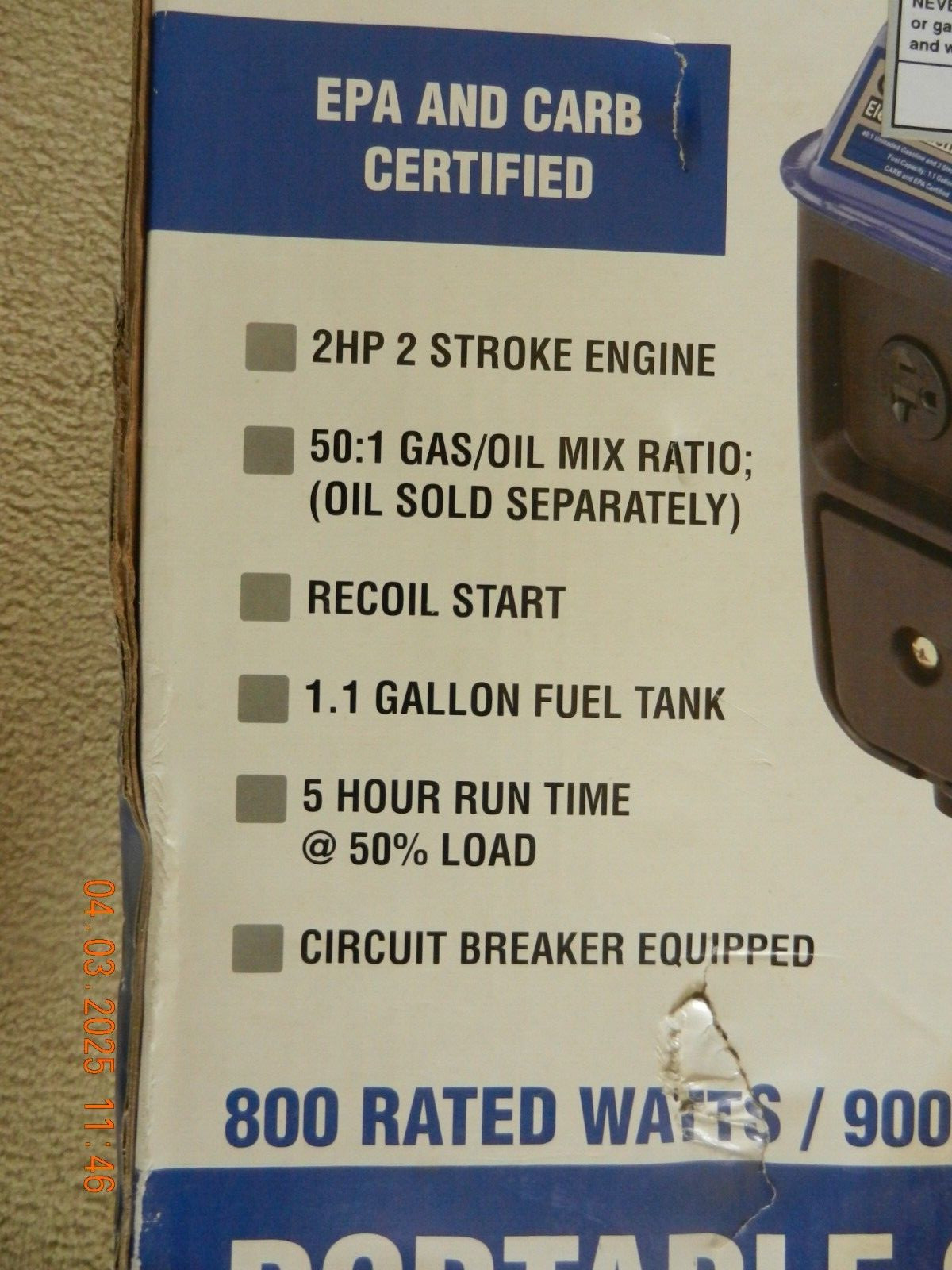 GENERATOR-CHICAGO ELECTRIC Portable Generator 2HP 800/900W 5 Hour Run Time- NEW
