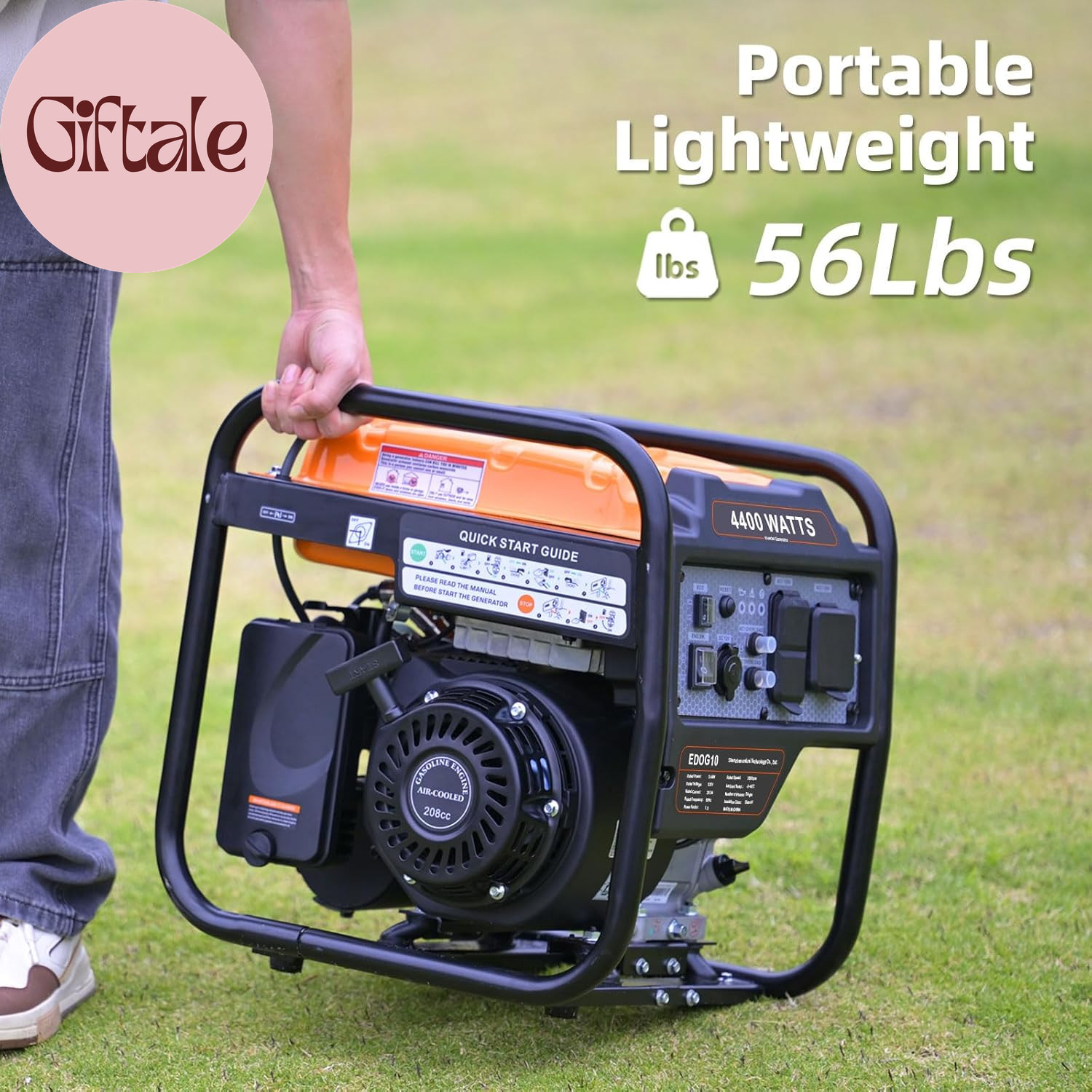 4400-Watts Inverter Generator, Open Frame Generator Gas Powered, Emergency Home
