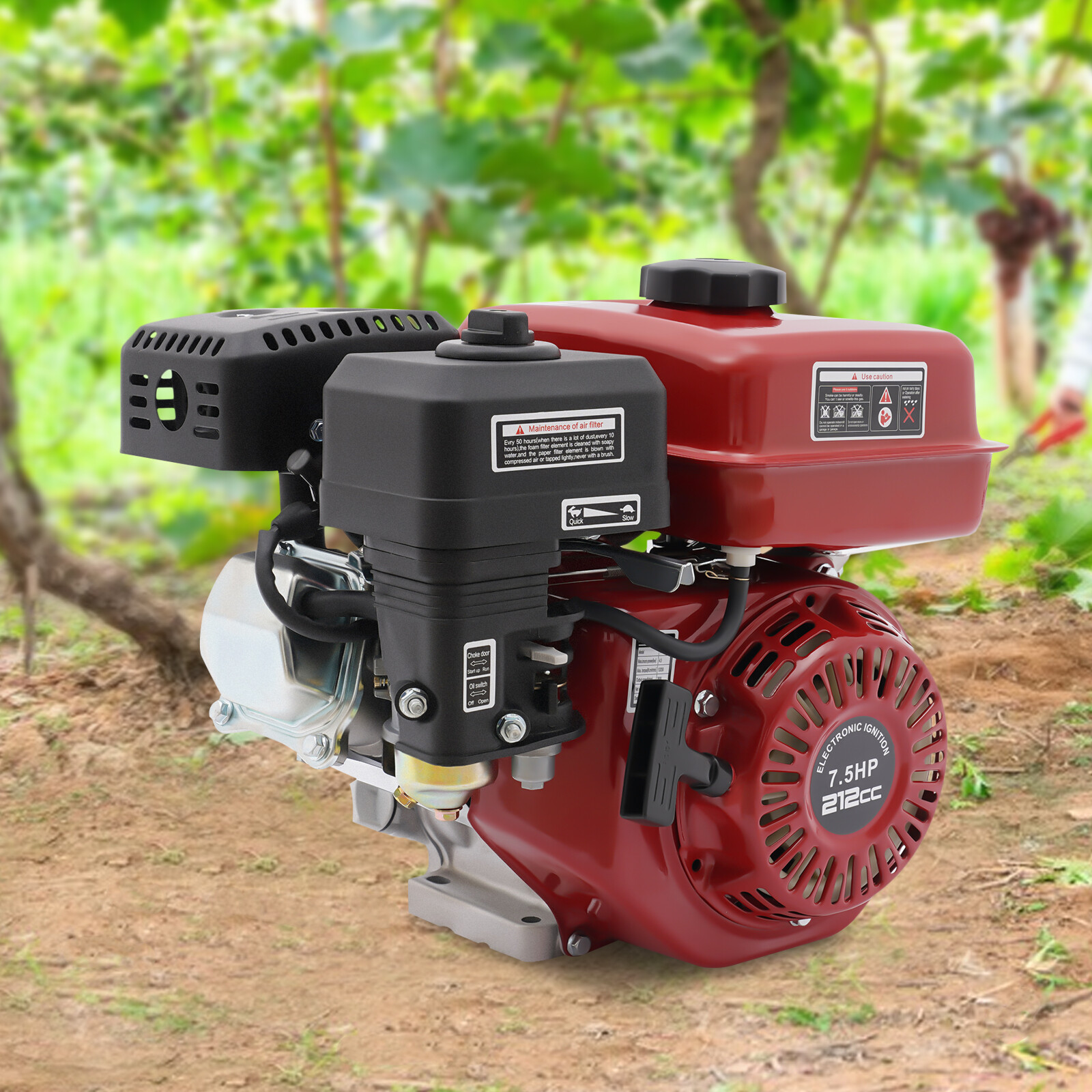 US 7.5HP Motor 4 Stroke Gas Powered Portable Engine 212cc Air Cooling Pull Start