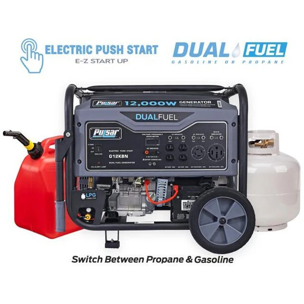 Pulsar 12,000-W Portable Hybrid Dual Fuel Gas Powered Electric Start Generator
