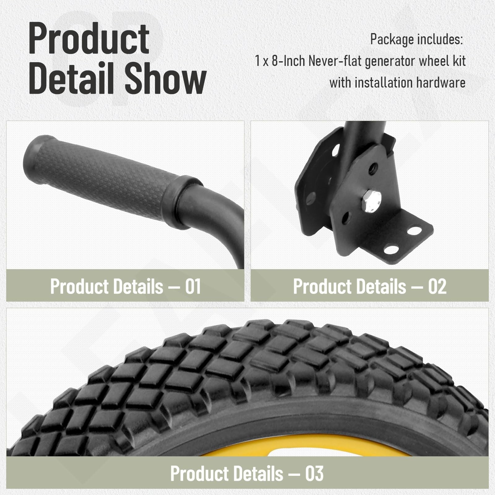8-Inch Never-Flat Wheel Kit for 4000-8750 Watt Generators, Adjustable Handle