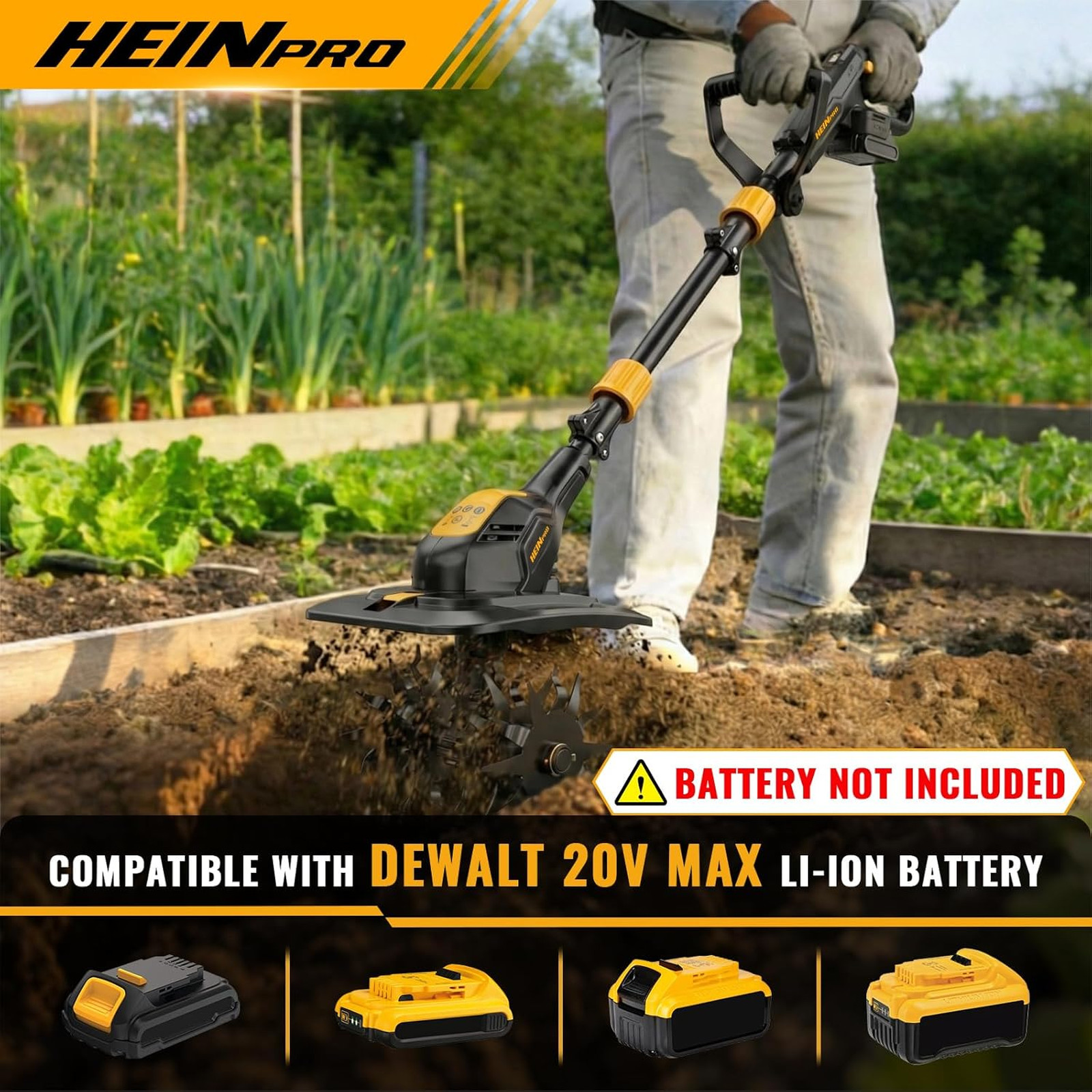 Cordless Garden Tiller Compatible with Dewalt 20V MAX Battery 9 Inch Width 7