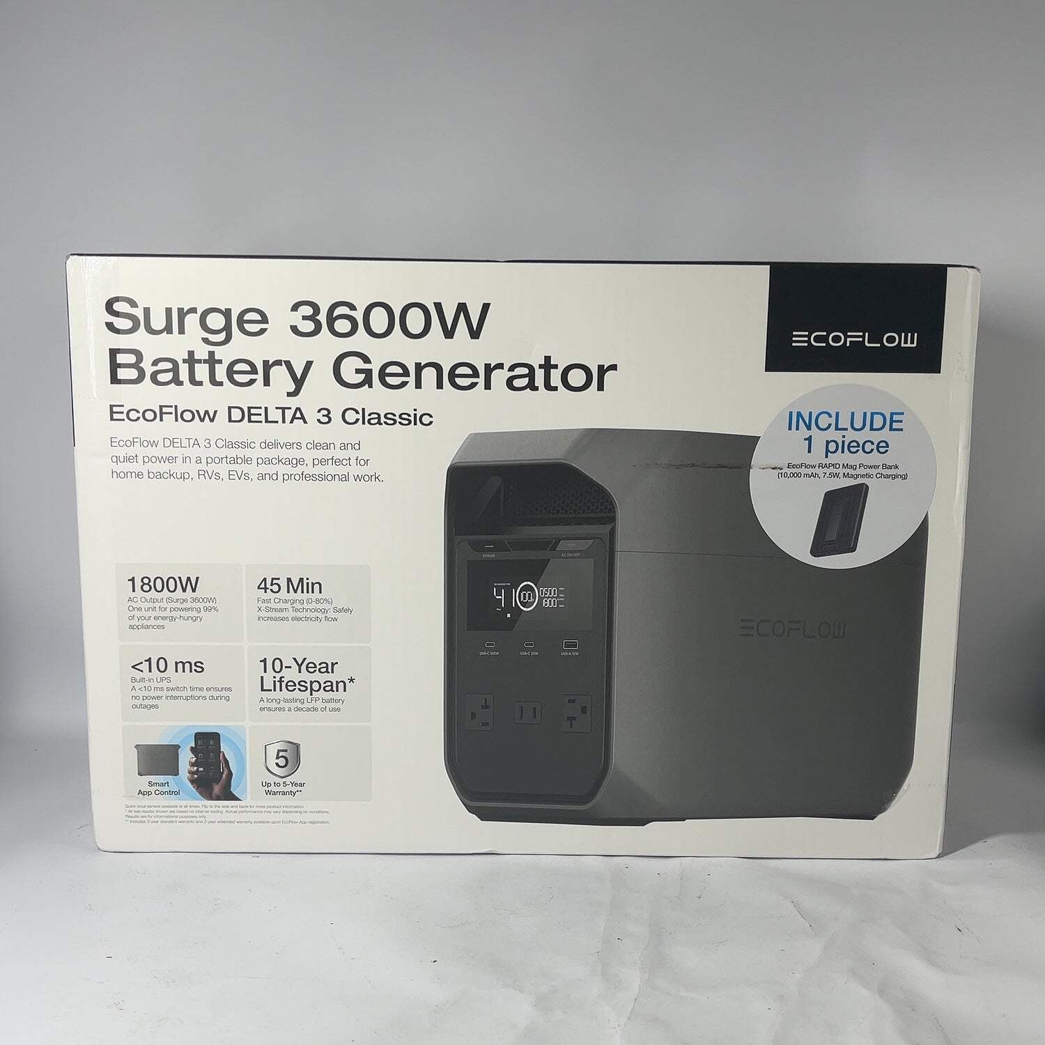 New EcoFlow Delta 3 Classic 3600W 1800W Battery Generator Gray 5900990089