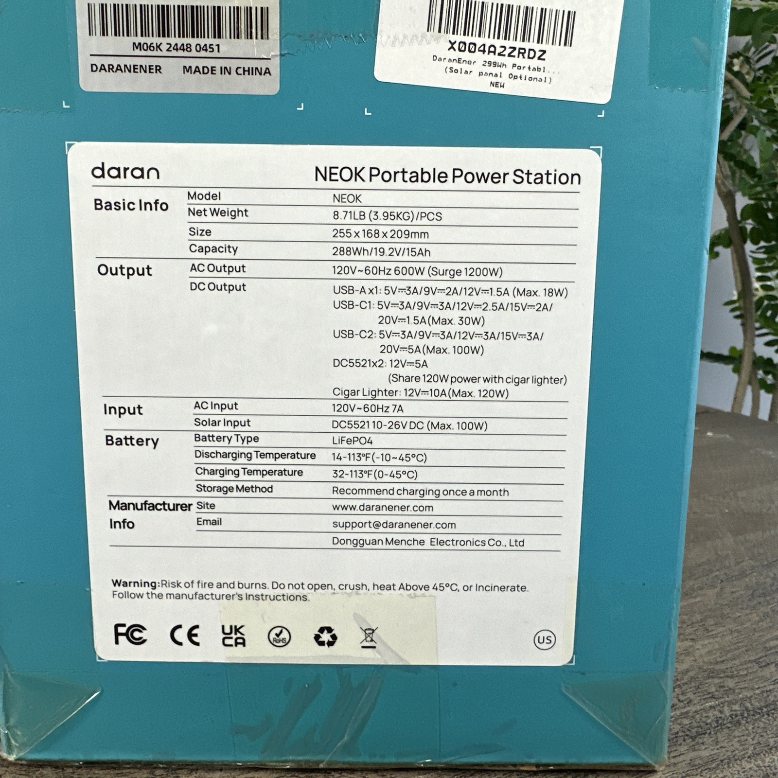 Daran NEOK Portable Power Station 600W LiFePO4 Battery with AC DC Outlets