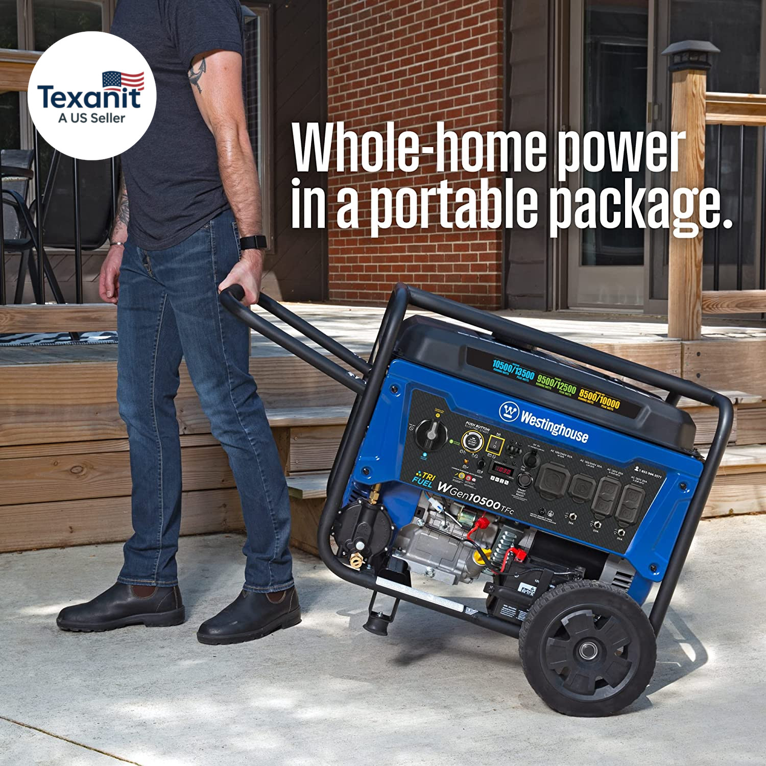 13500 Peak Watt Tri-Fuel Home Backup Portable Generator, Remote Electric Start,