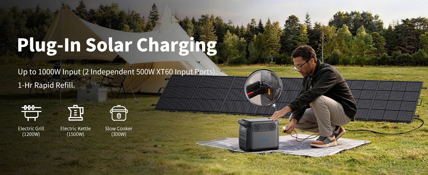 ABOK Ark1800 1800W Power Station with 400W Solar Panel, Solar Generator LFP UPS