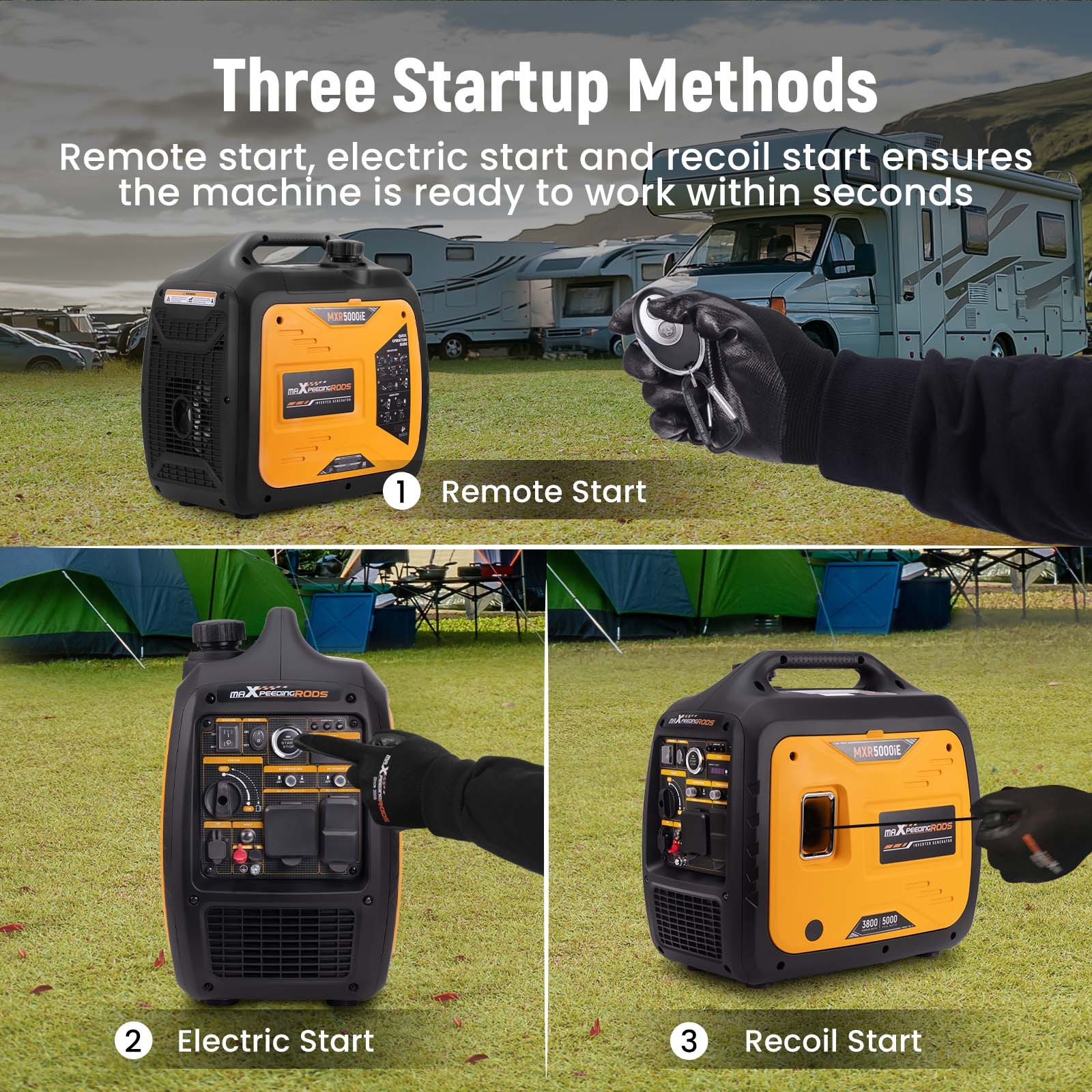 Quiet Gas Generator 4800W Peak Power Electric Remote Start CO Alert RV Ready USB