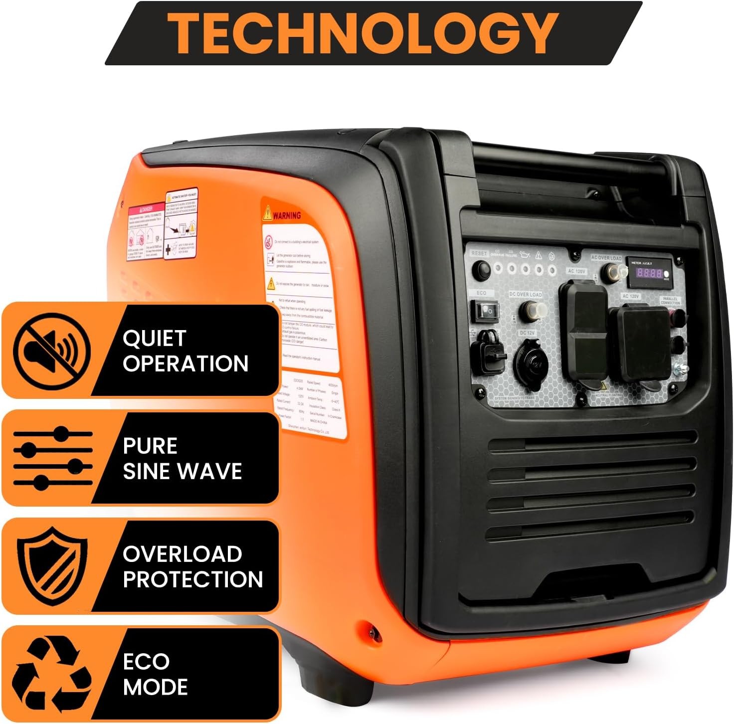 Efurden Inverter Generator 4800W Portable Gas Power Generator Quiet CO Sensos