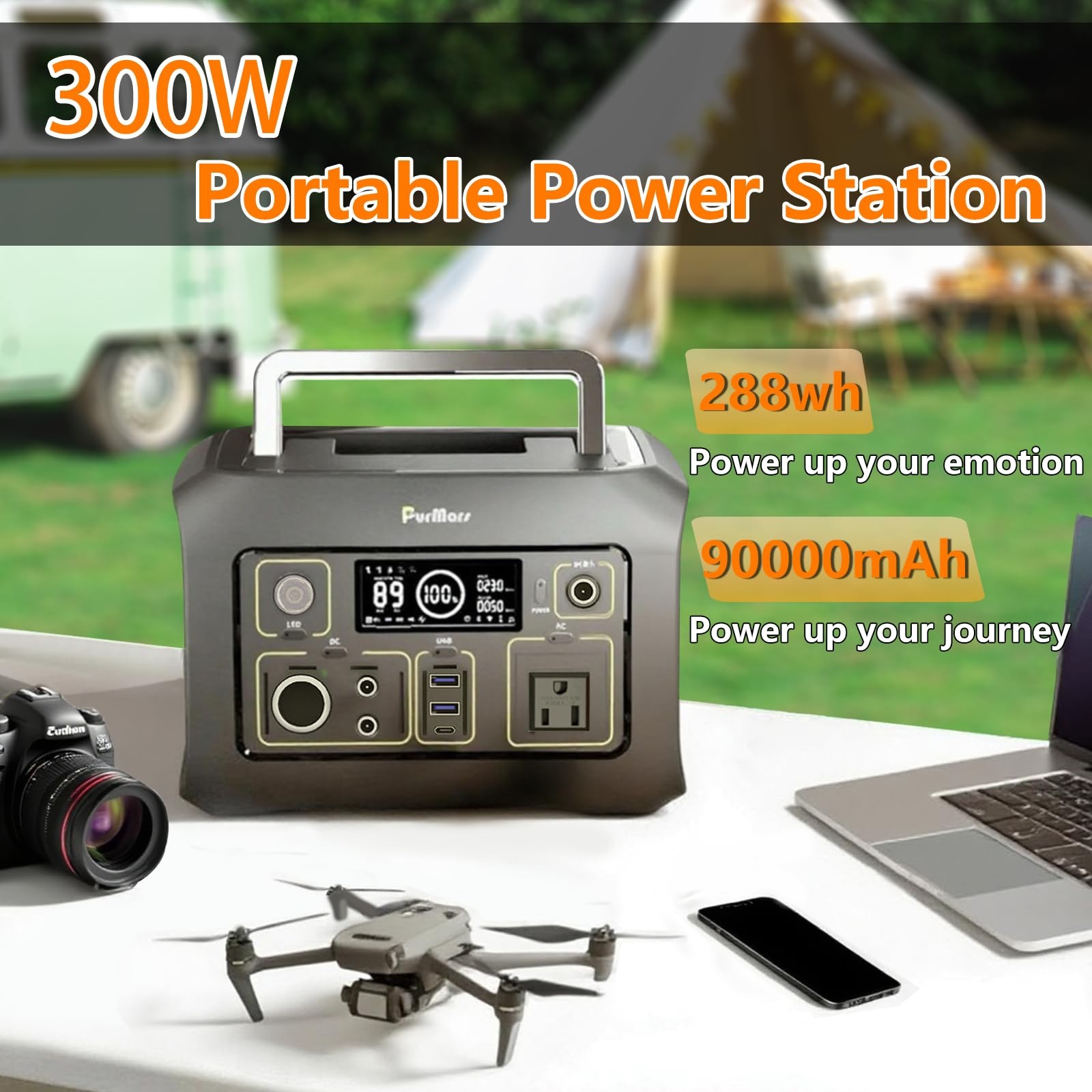 Purmars Portable Power Station 300W(Peak 500W),288Wh (90,000mAh) Solar…