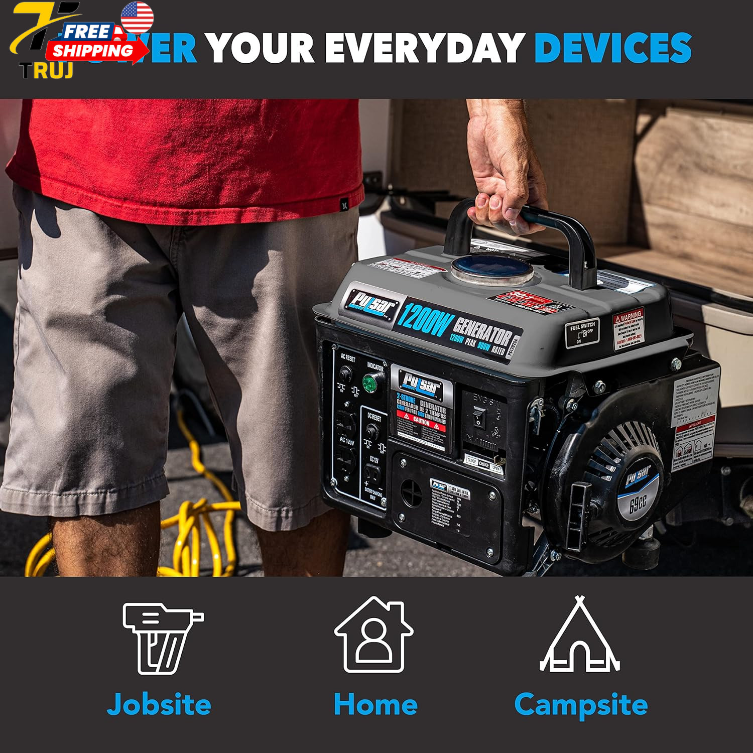 G1200SG 1200W Carrying Handle Gas Powered Portable Generator 1200W Black/Gray