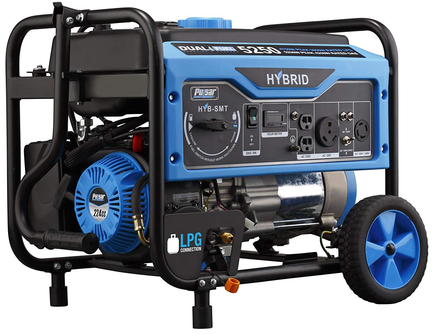 Pulsar PG5250B 5,250-W Portable RV Ready Hybrid Dual Fuel Gas Powered Generator