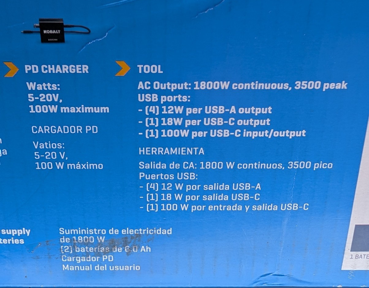 NEW OB KOBALT KBS 1040B-03 1800W 40V Portable Power Station Tool Only