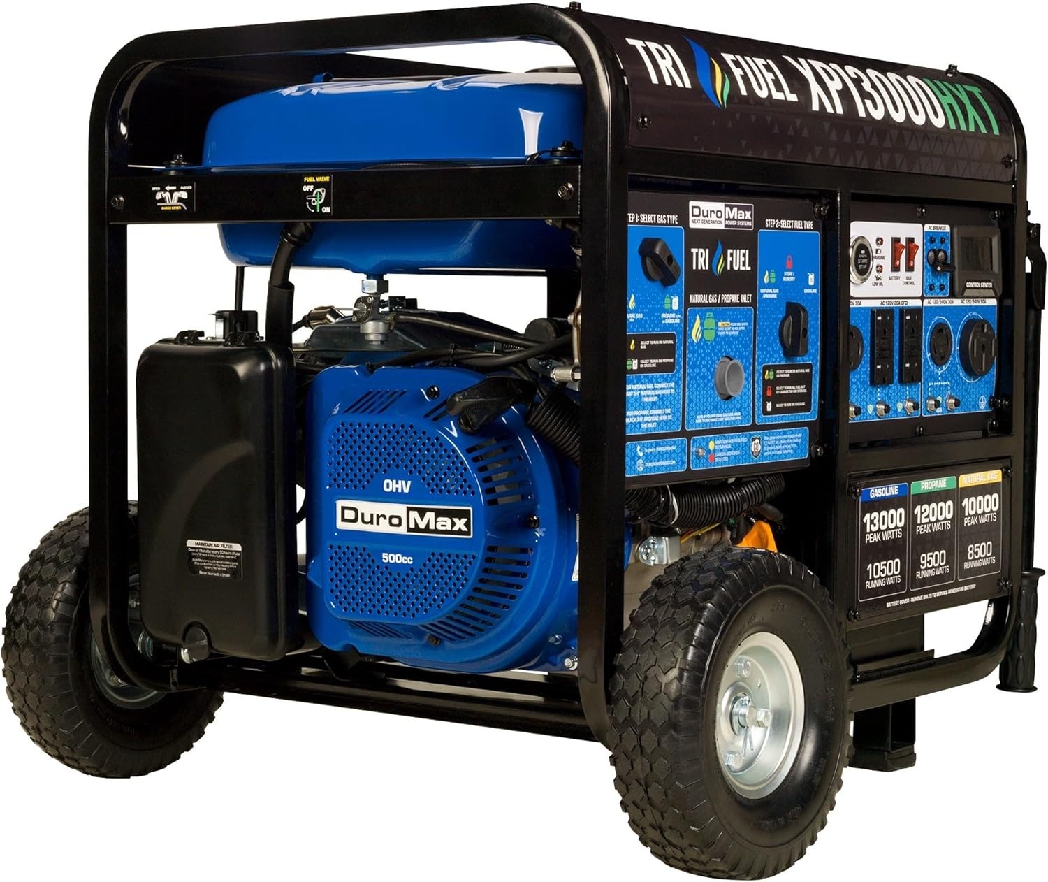 DuroMax 13,000-W Portable Hybrid Tri Fuel Generator w/ Electric Start, CO Sensor