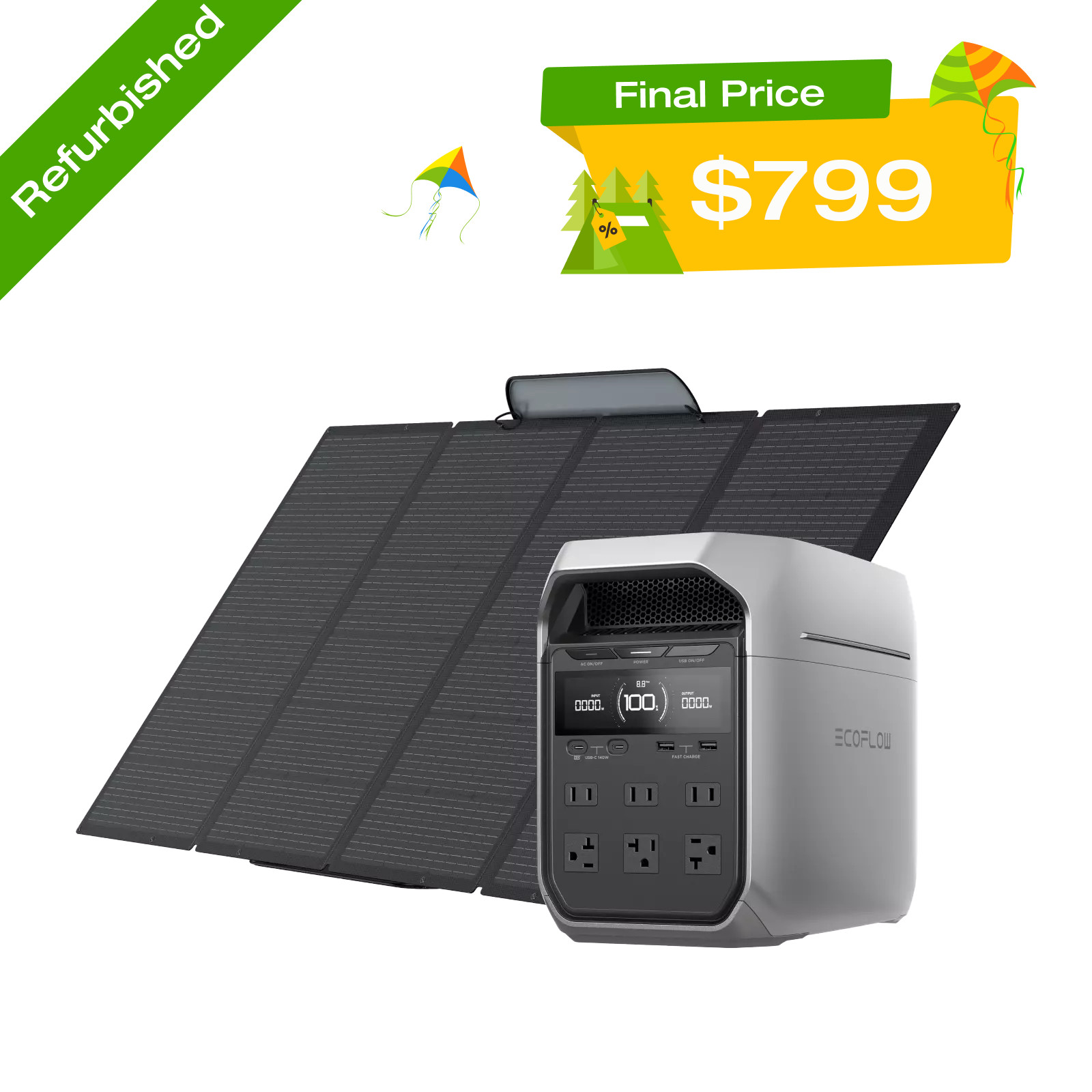 EcoFlow DELTA 3 Plus 1024Wh Portable Power Station+400W Solar Panel Refurbished