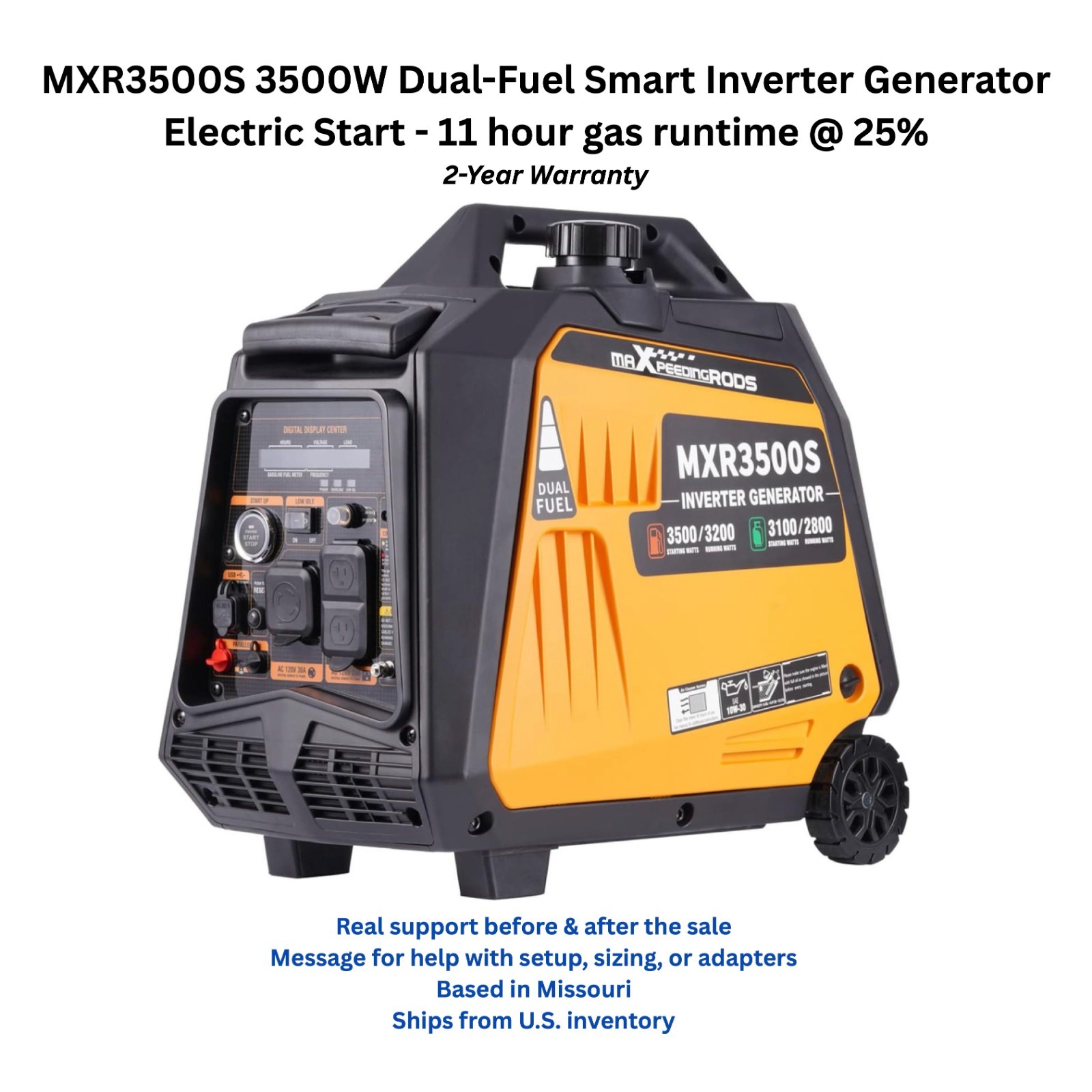 MXR Generator 3500 Watt Dual Fuel Inverter Quiet 30A RV Backup Remote Start