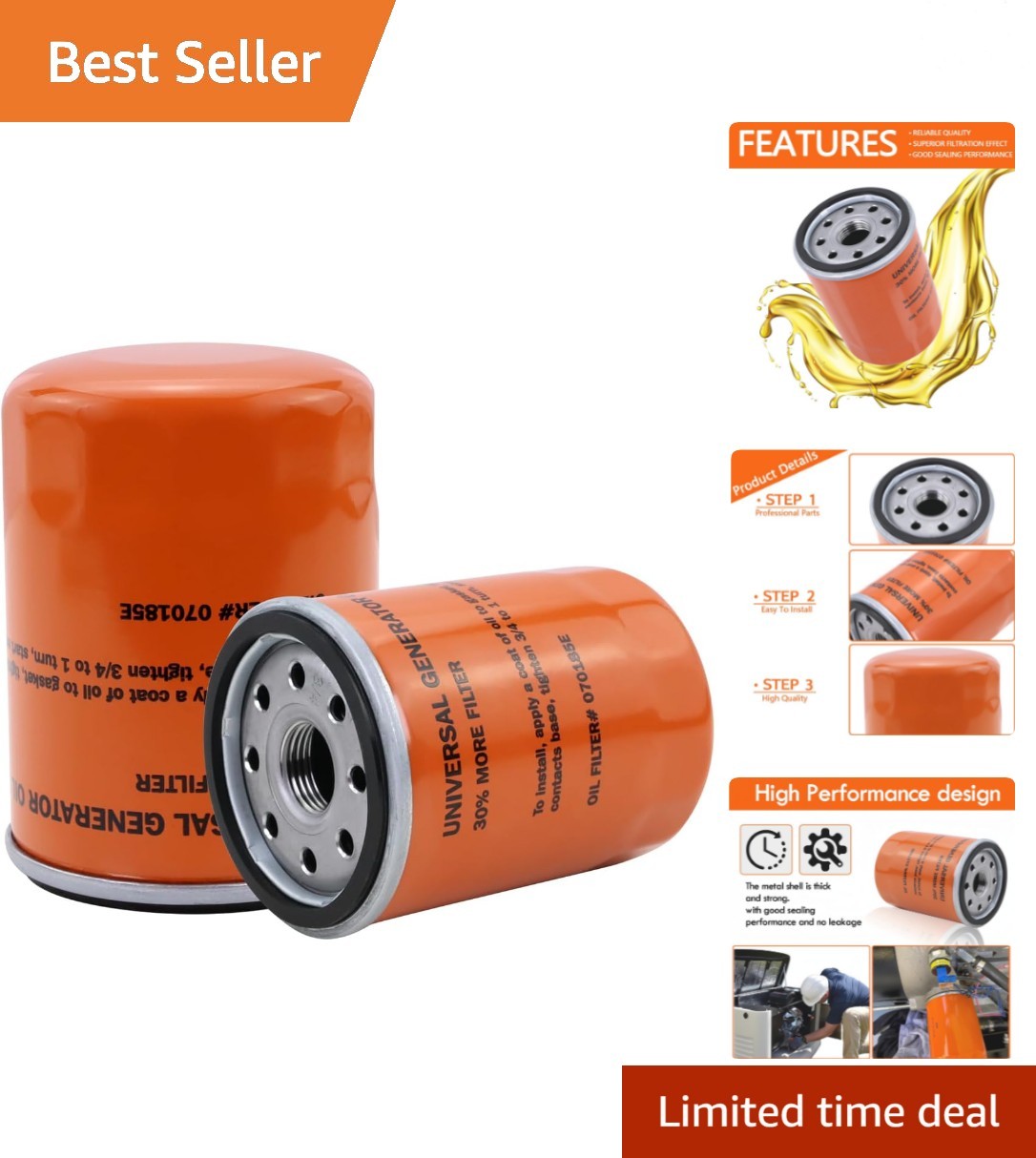 070185ES Oil Filter for Generac Guardian 8-24kW Air-Cooled Home Standby & Por…