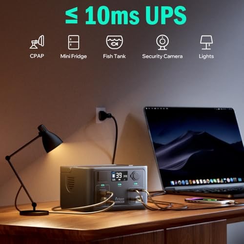 Portable Power Station 300W, 600W Peak Backup LiFePO4 Battery 192Wh Solar Black